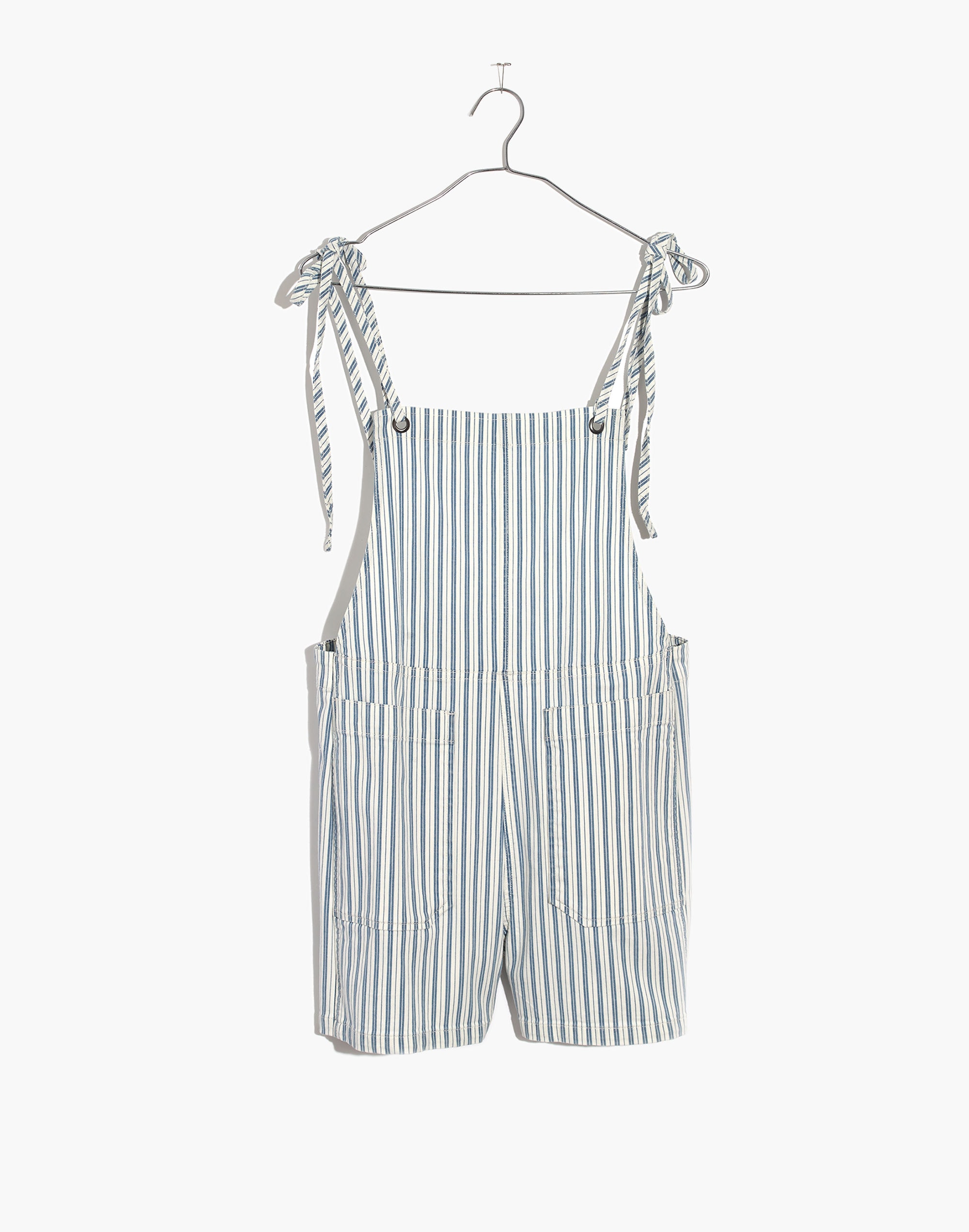 Denim Tie-Strap Short Overalls