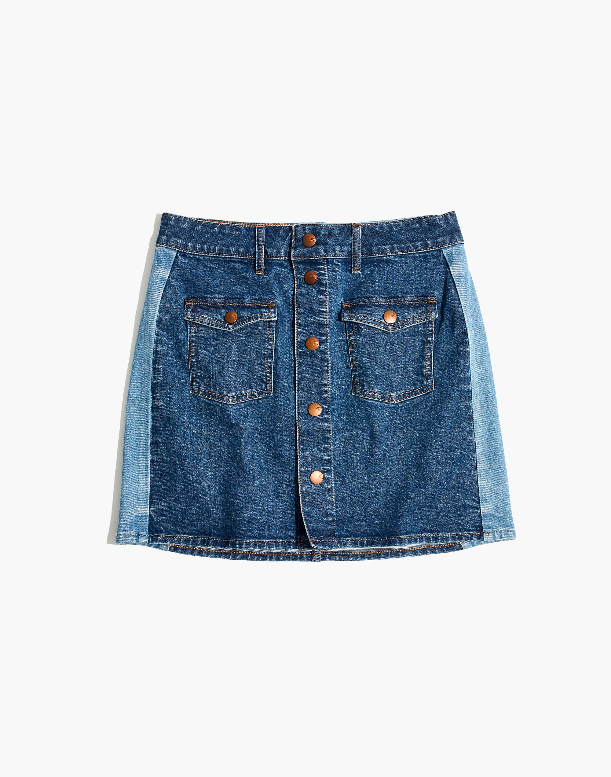 Stretch Denim Straight Mini Skirt: Pieced Edition