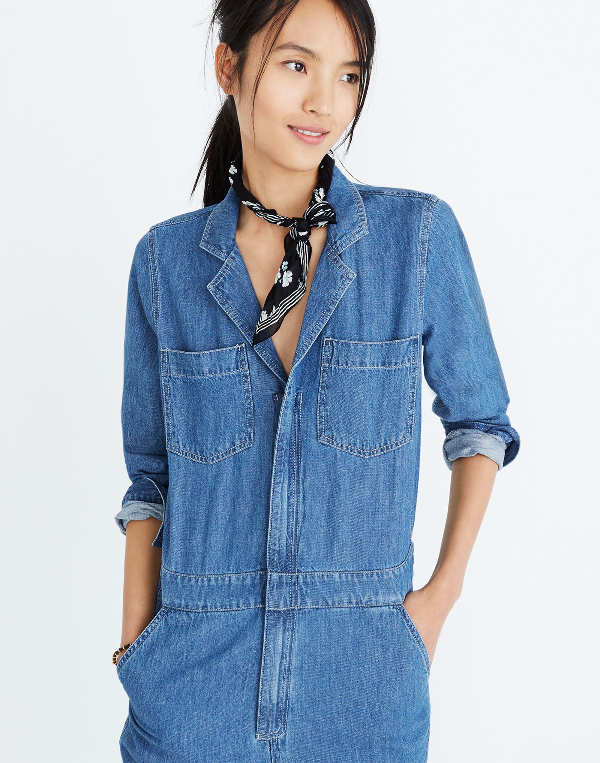Denim Coverall Jumpsuit in null image 4