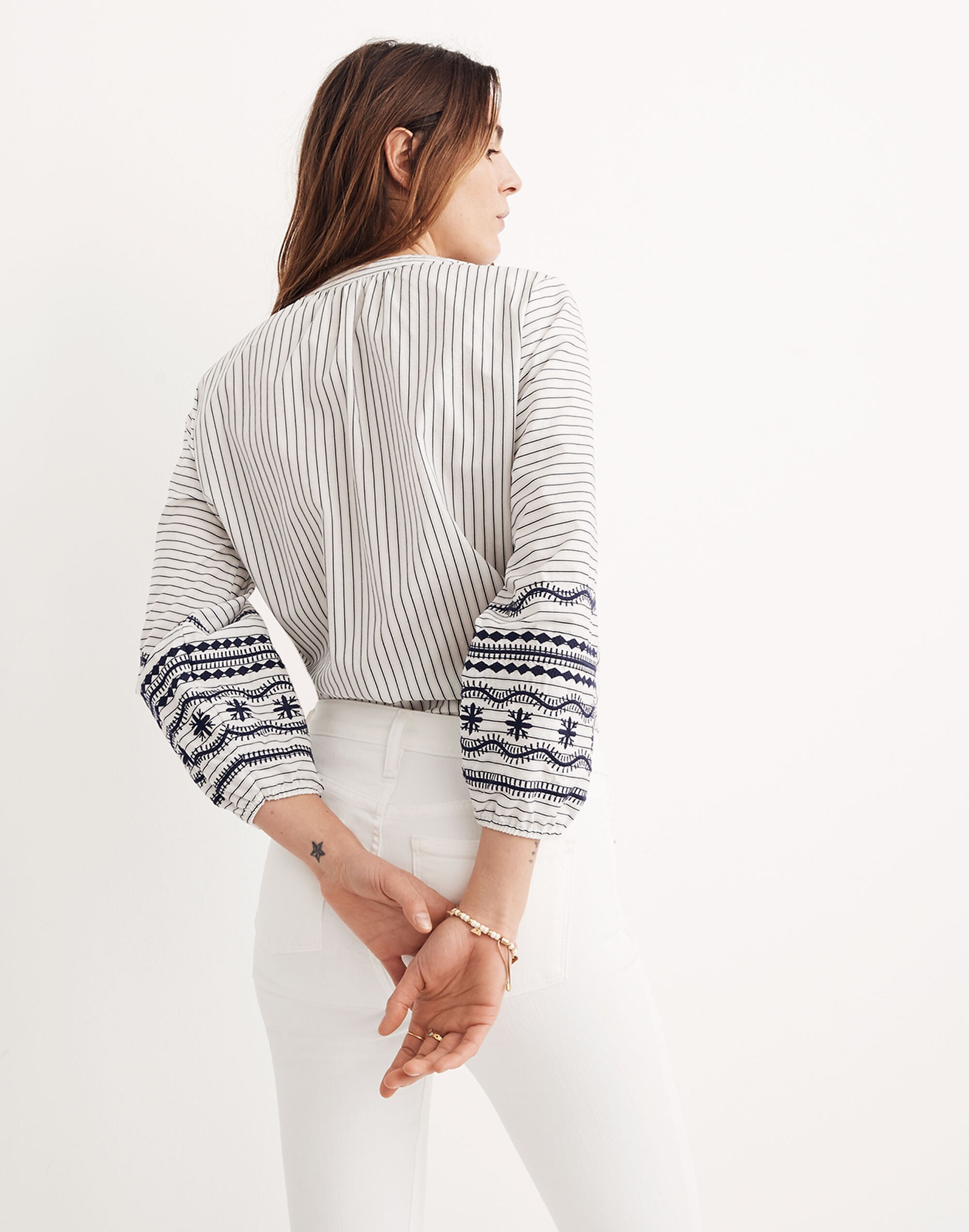 Striped Embroidered-Sleeve Shirt