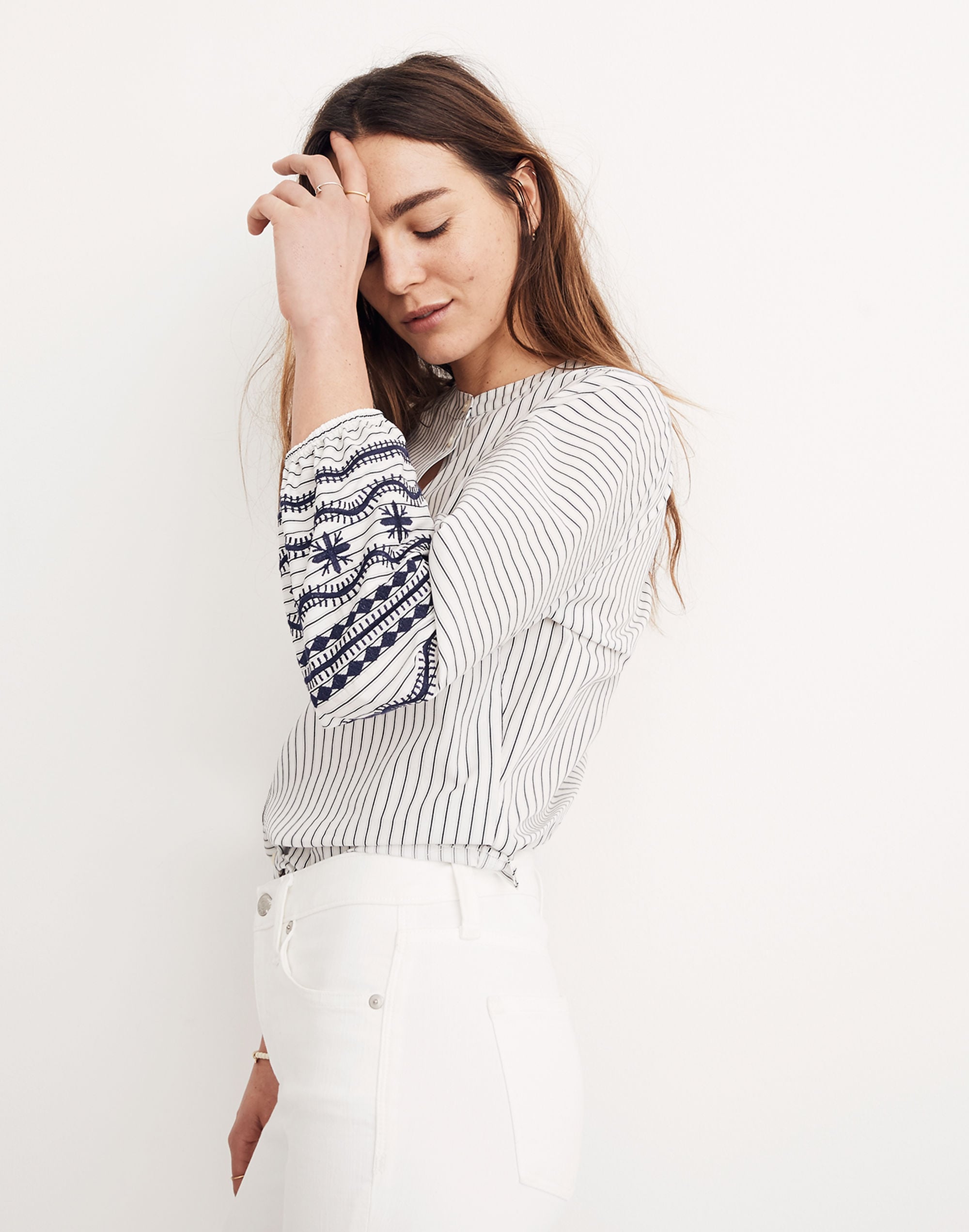 Striped Embroidered-Sleeve Shirt