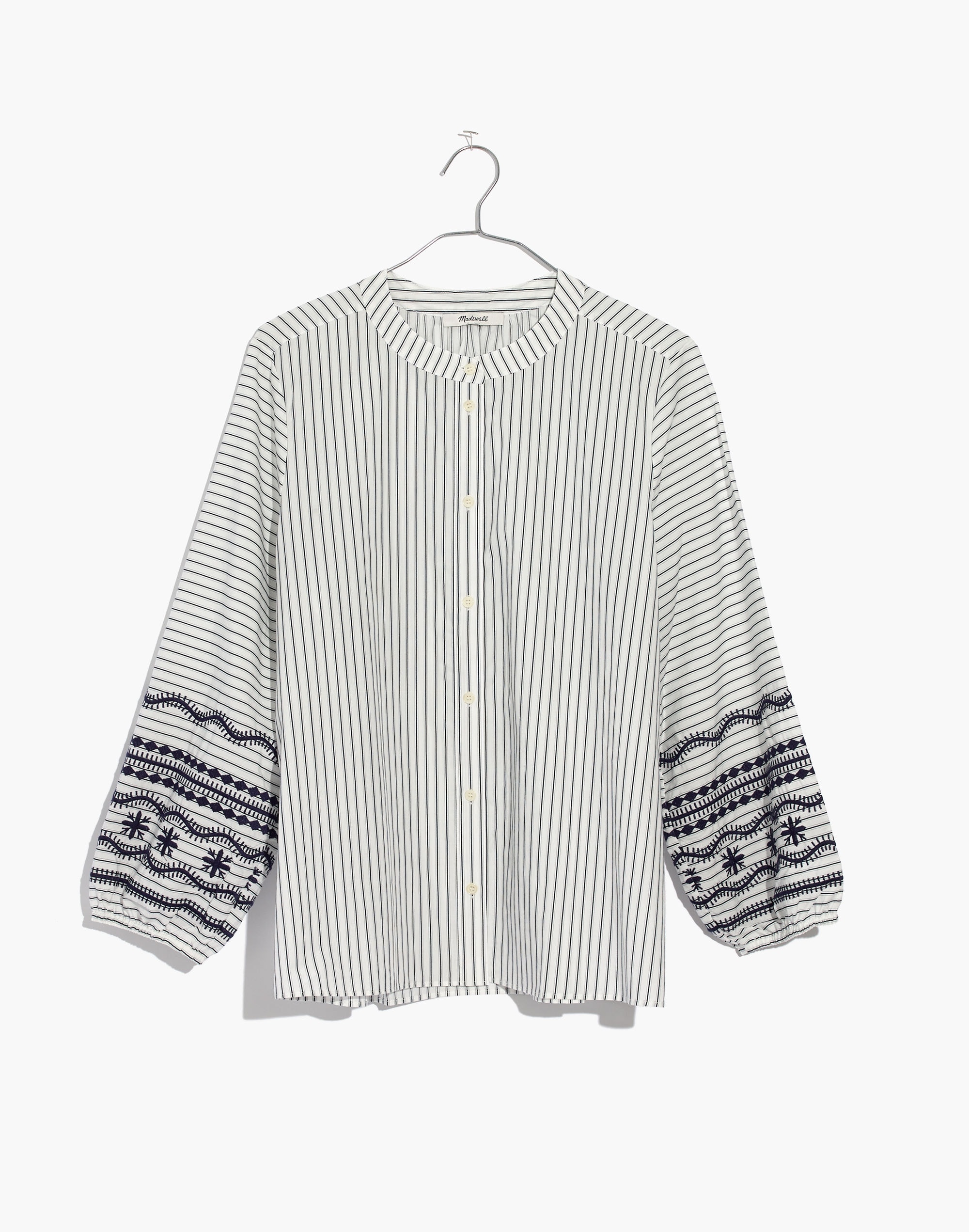 Striped Embroidered-Sleeve Shirt