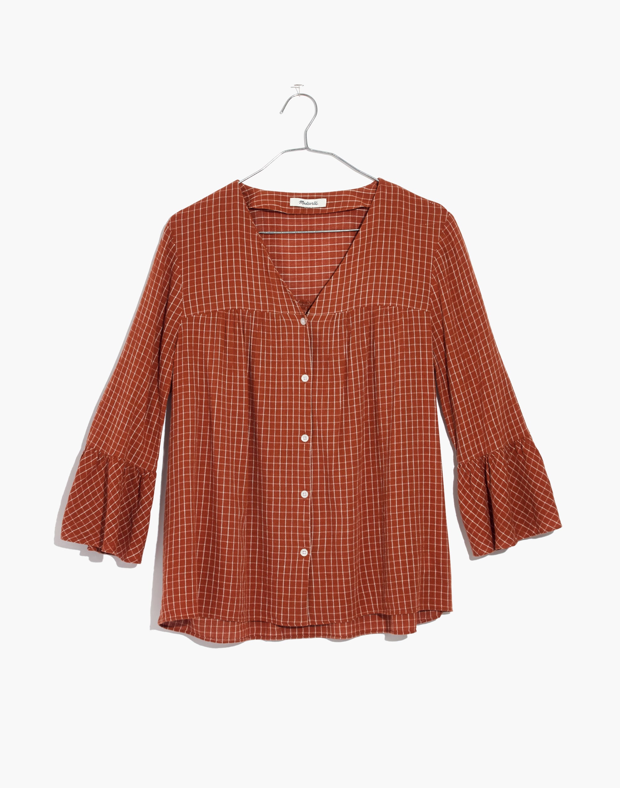 Veranda Bell-Sleeve Shirt in Windowpane