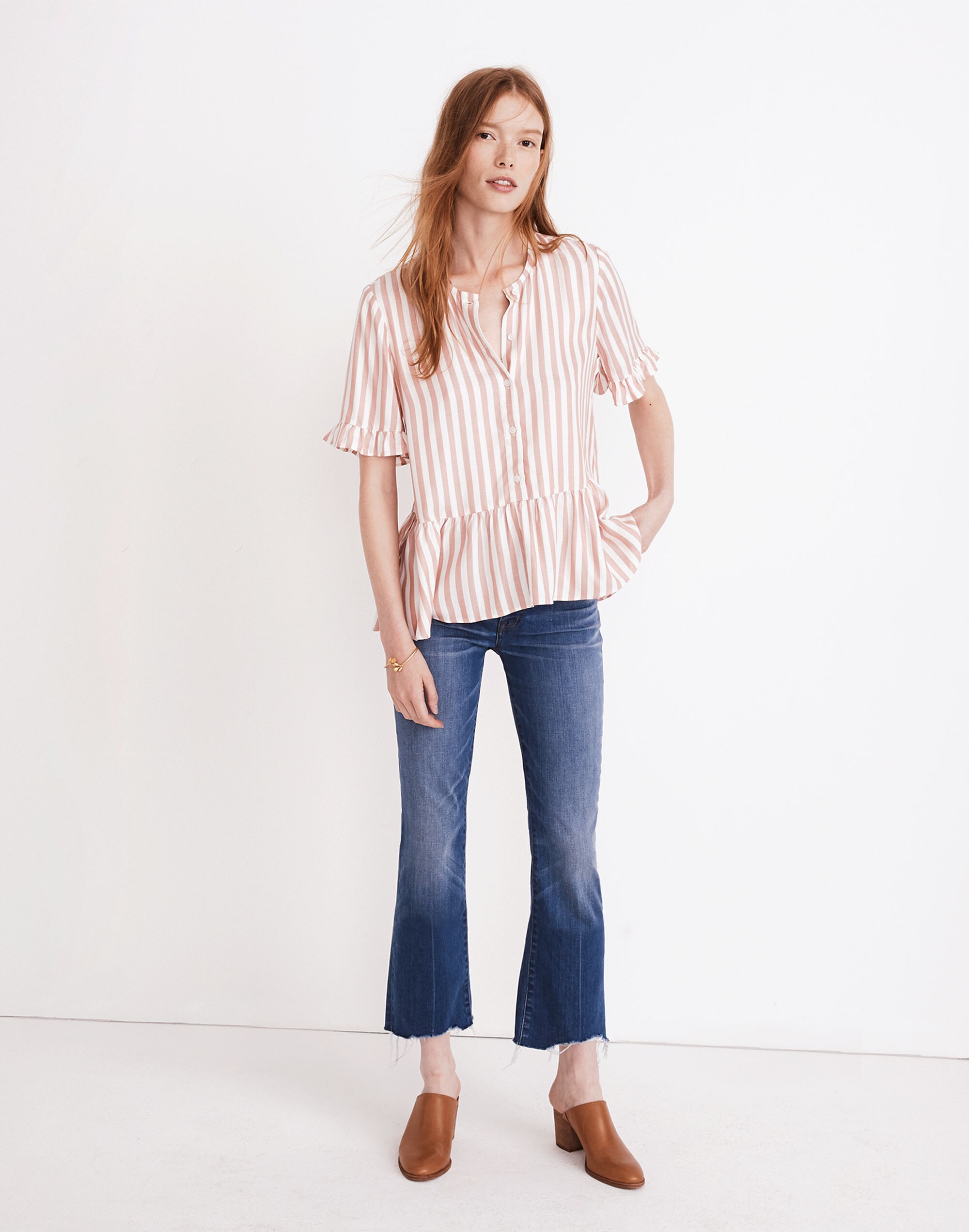 Studio Ruffle-Hem Top in Cecilia Stripe