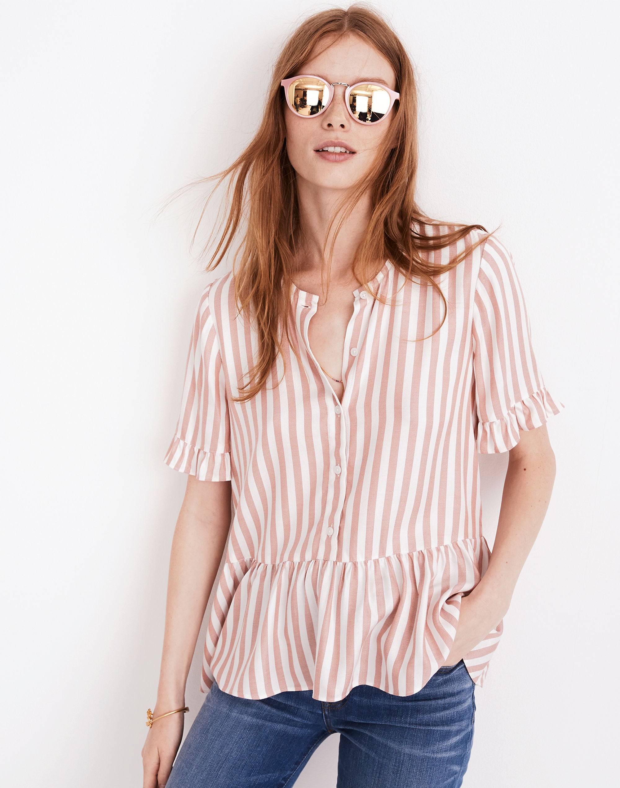 studio ruffle-hem top in cecilia stripe