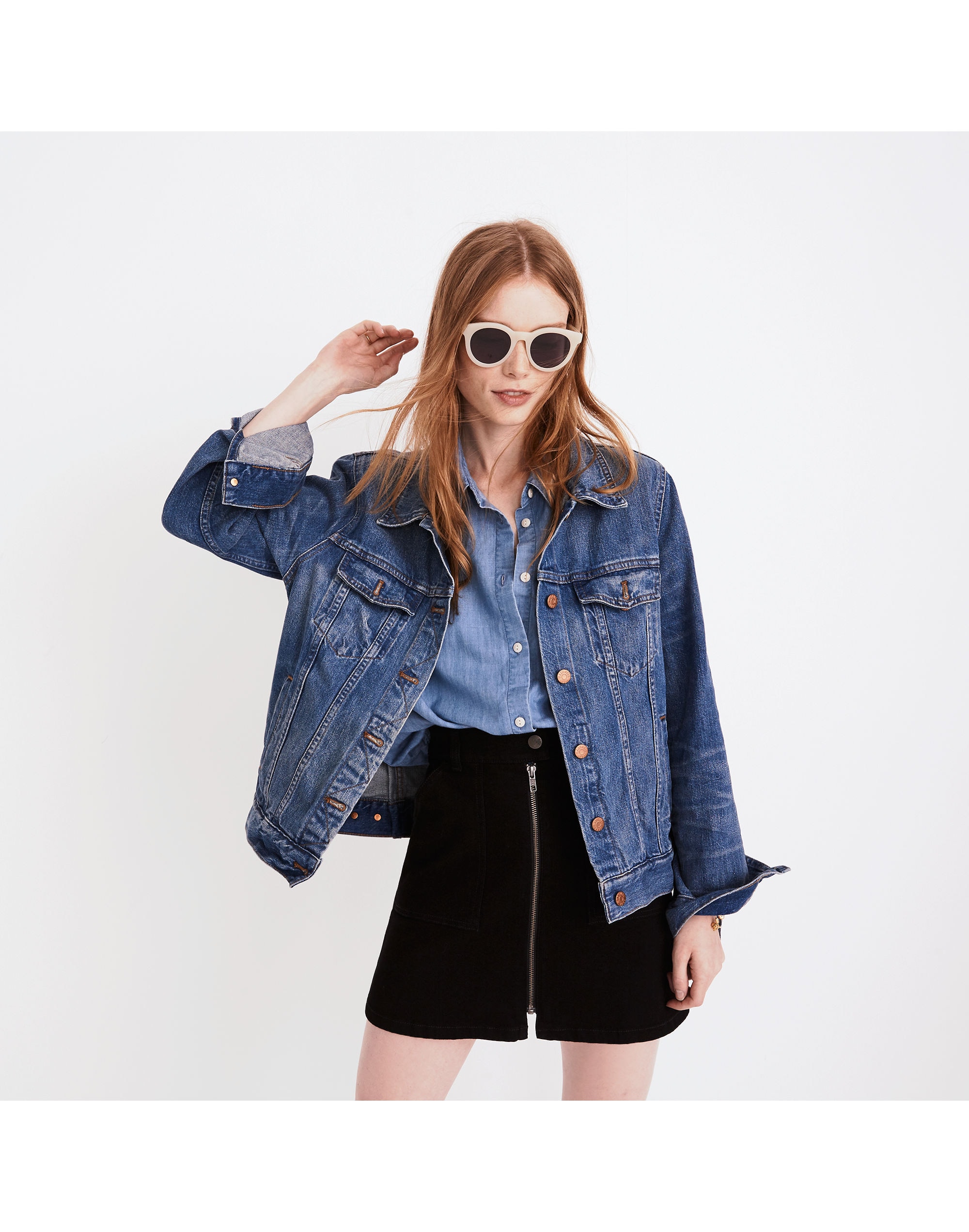 Denim Utility Zip Skirt in Black Frost