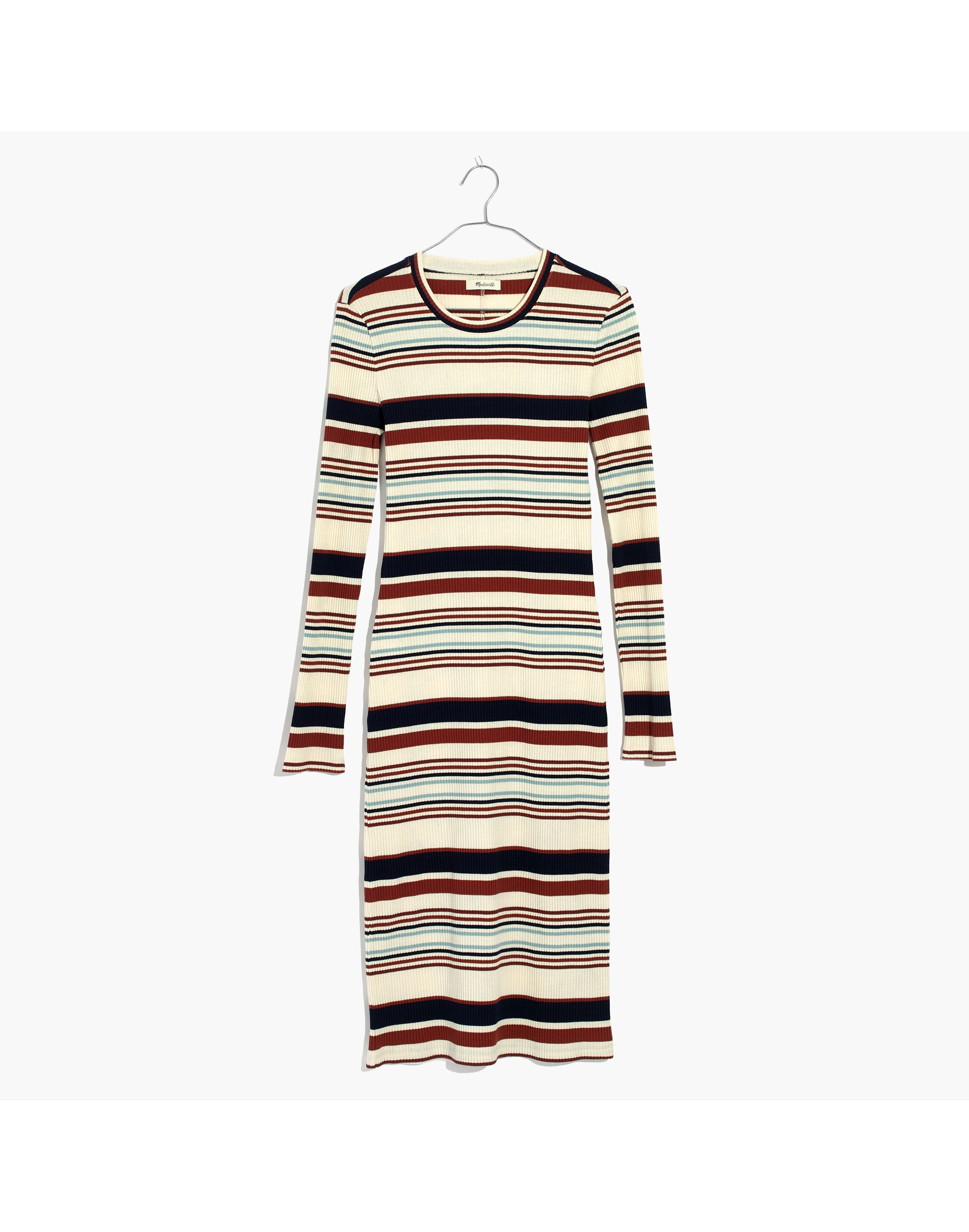 Ribbed Long-Sleeve Midi Dress in Multistripe