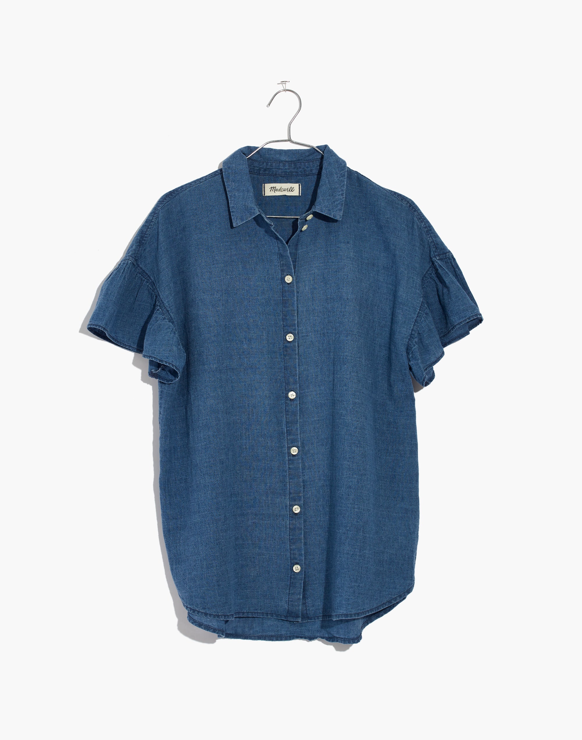 Central Ruffle-Sleeve Shirt in Indigo