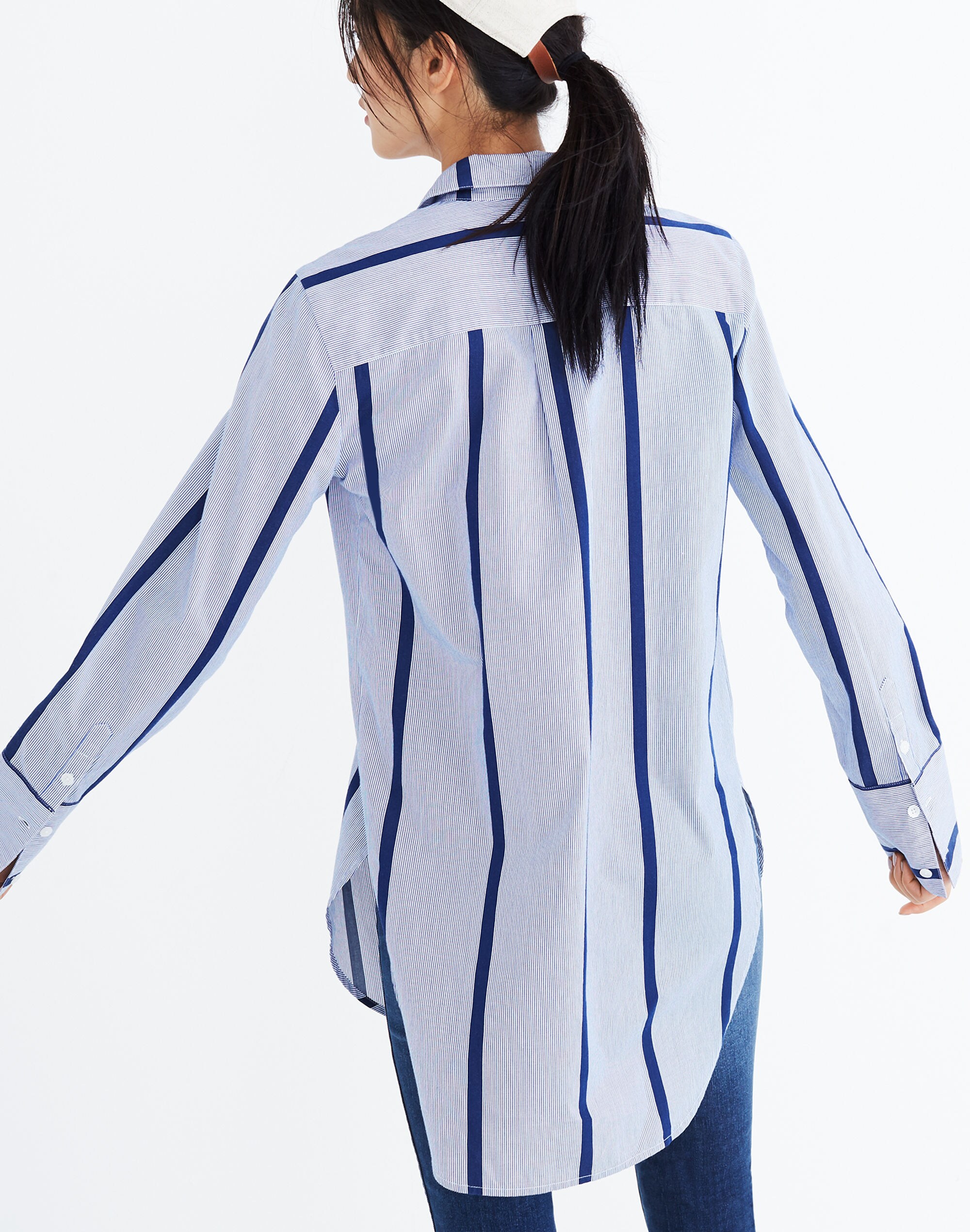 Striped Button-Down Tunic Shirt