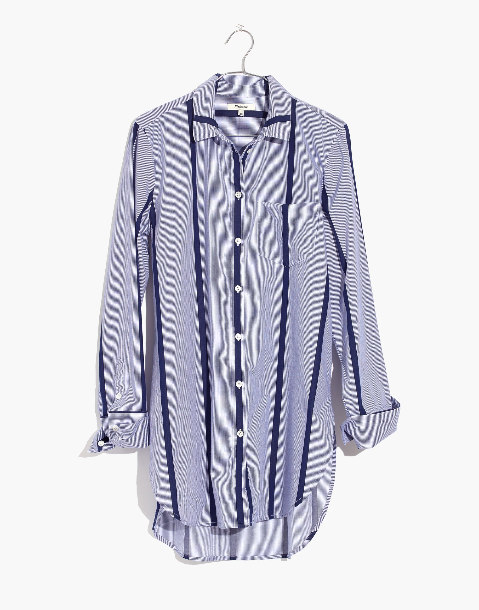 Striped Button-Down Tunic Shirt