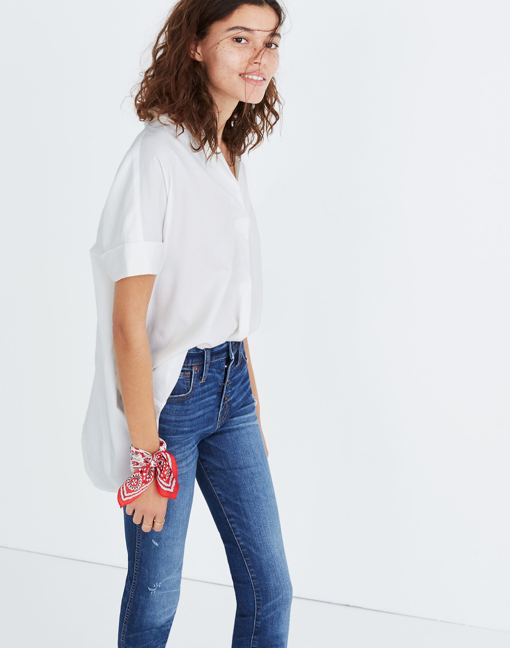 Courier Button-Back Shirt in Pure White