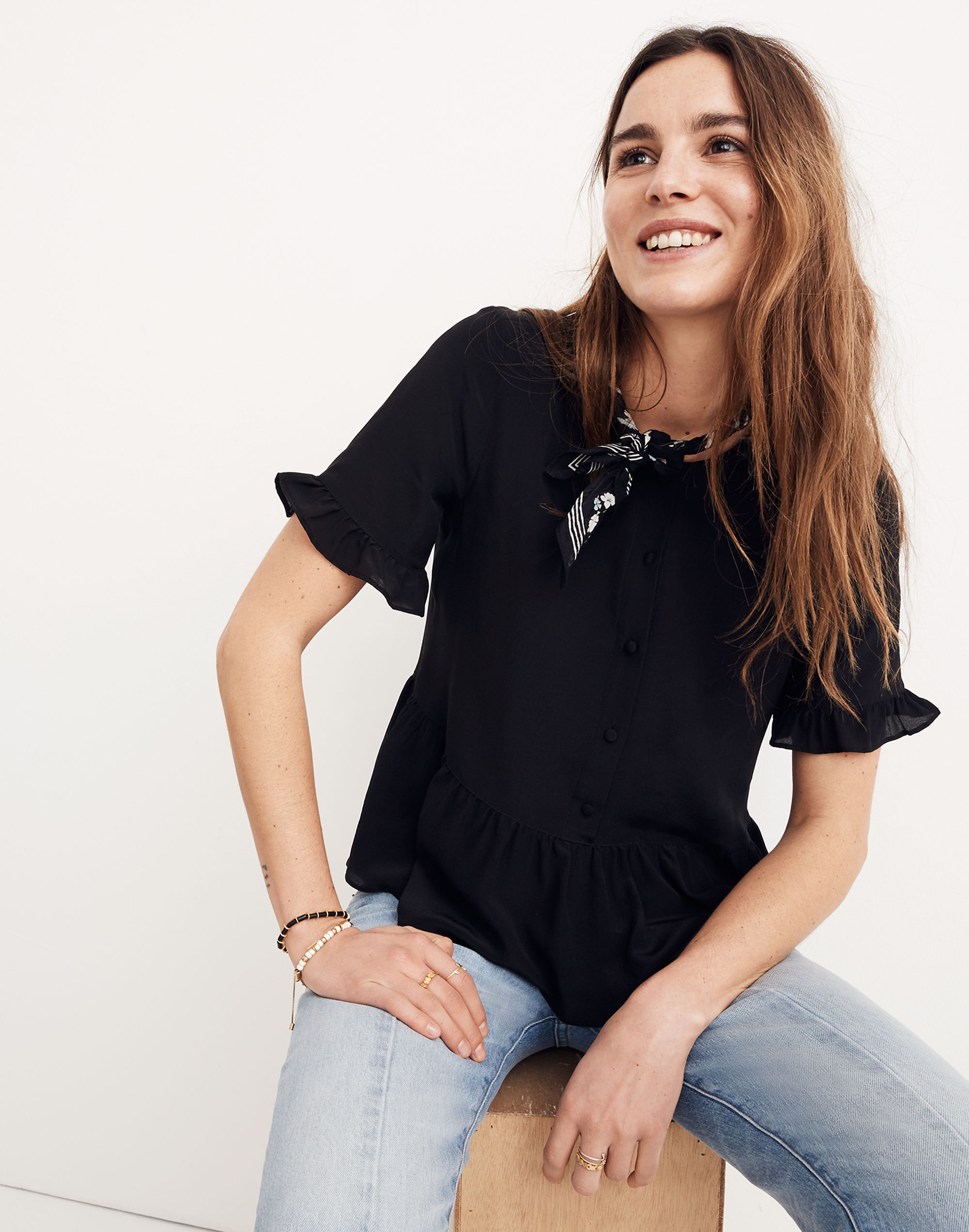 silk studio ruffle-hem top