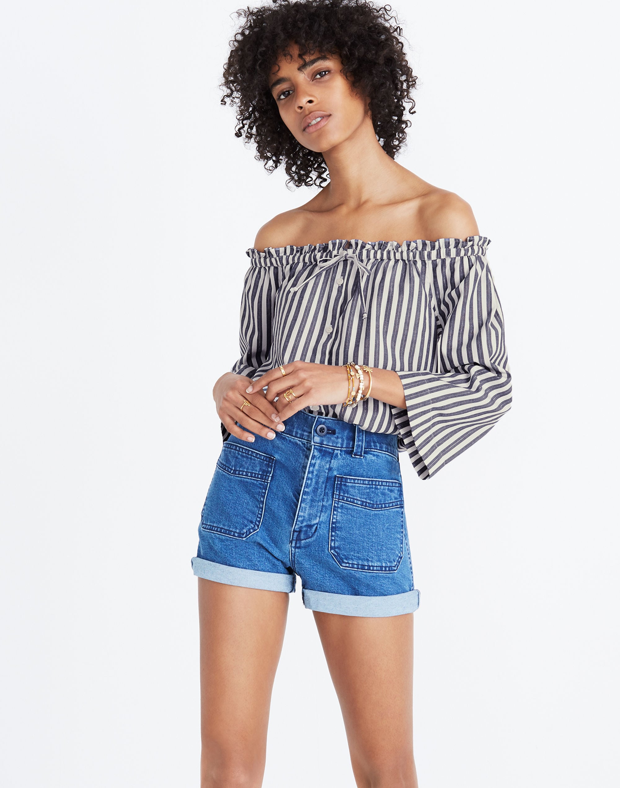 Shimmer Stripe Off-the-Shoulder Top