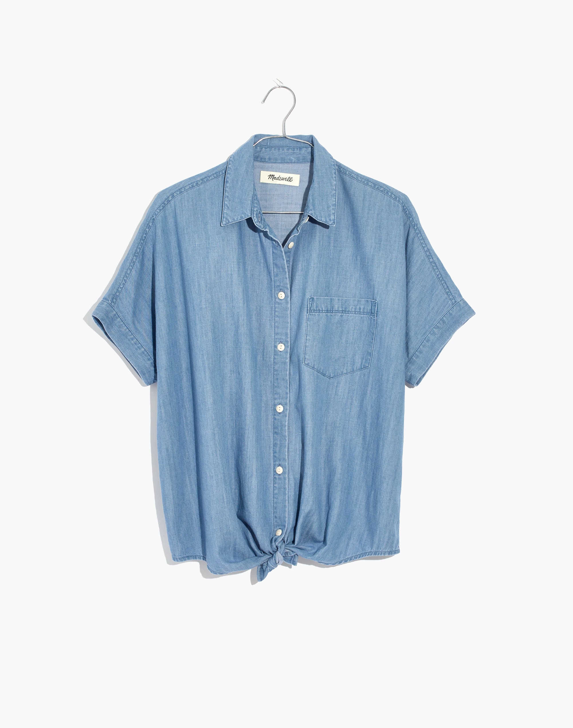 Denim Short-Sleeve Tie-Front Shirt
