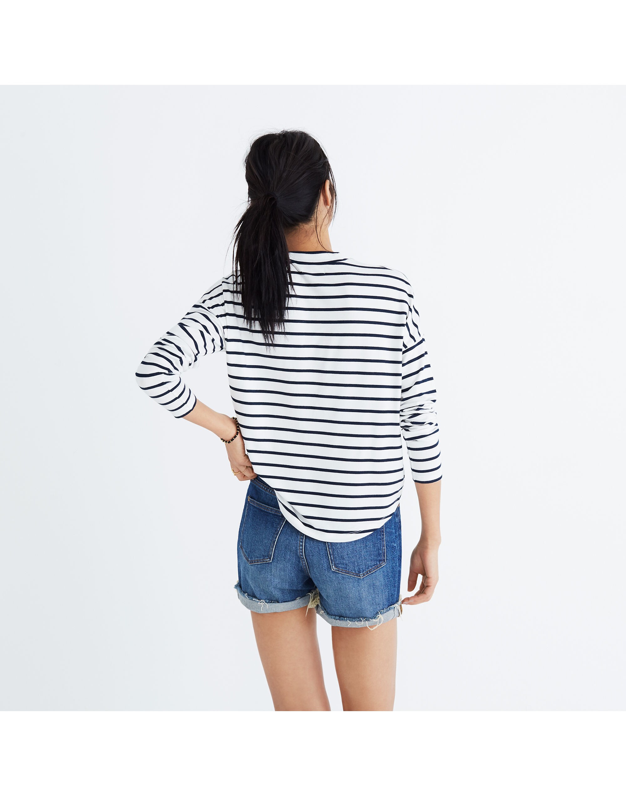 Long-Sleeve Mockneck Top in Stripe