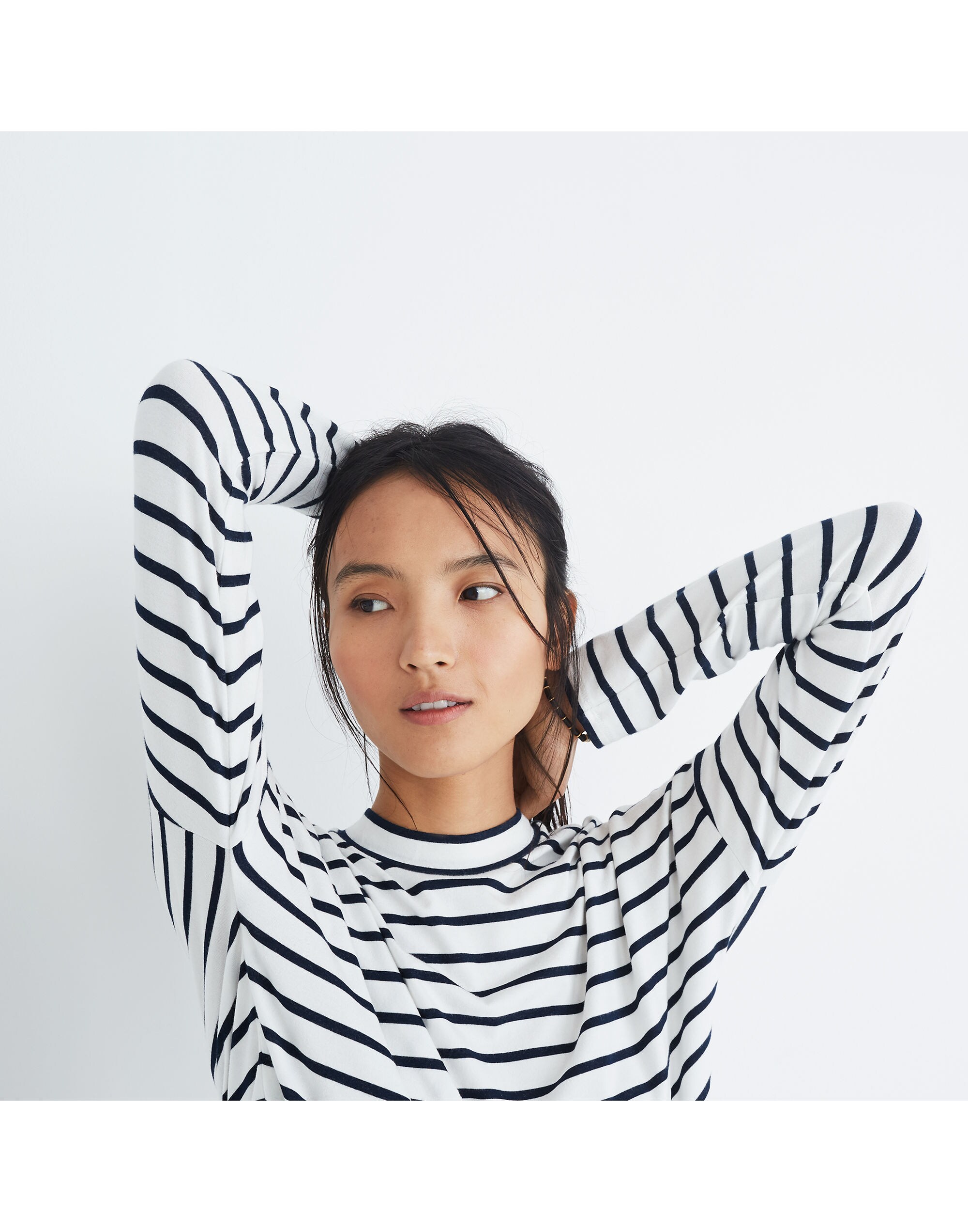 Long-Sleeve Mockneck Top in Stripe