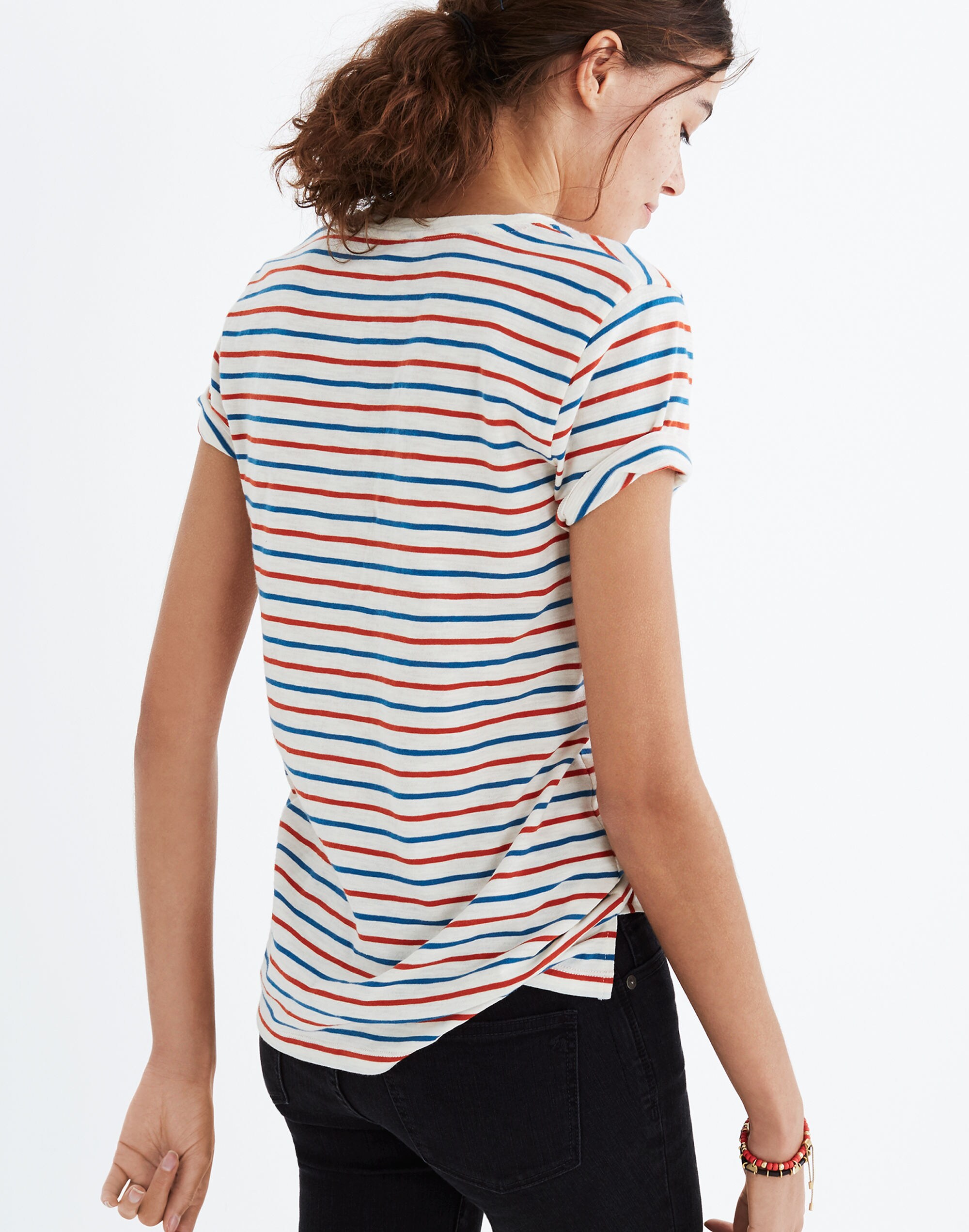 Whisper Cotton V-Neck Pocket Tee in Brion Stripe