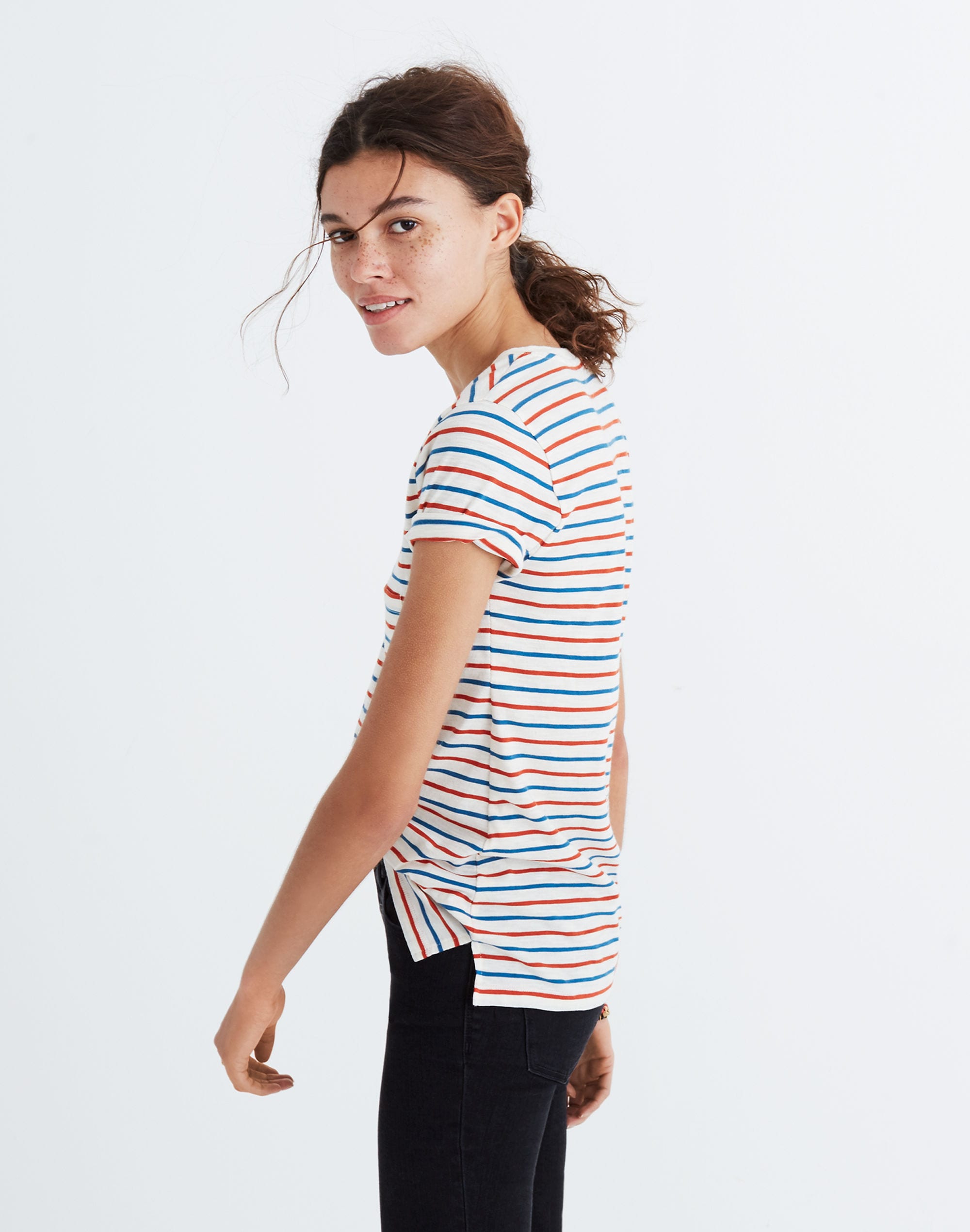 Whisper Cotton V-Neck Pocket Tee in Brion Stripe