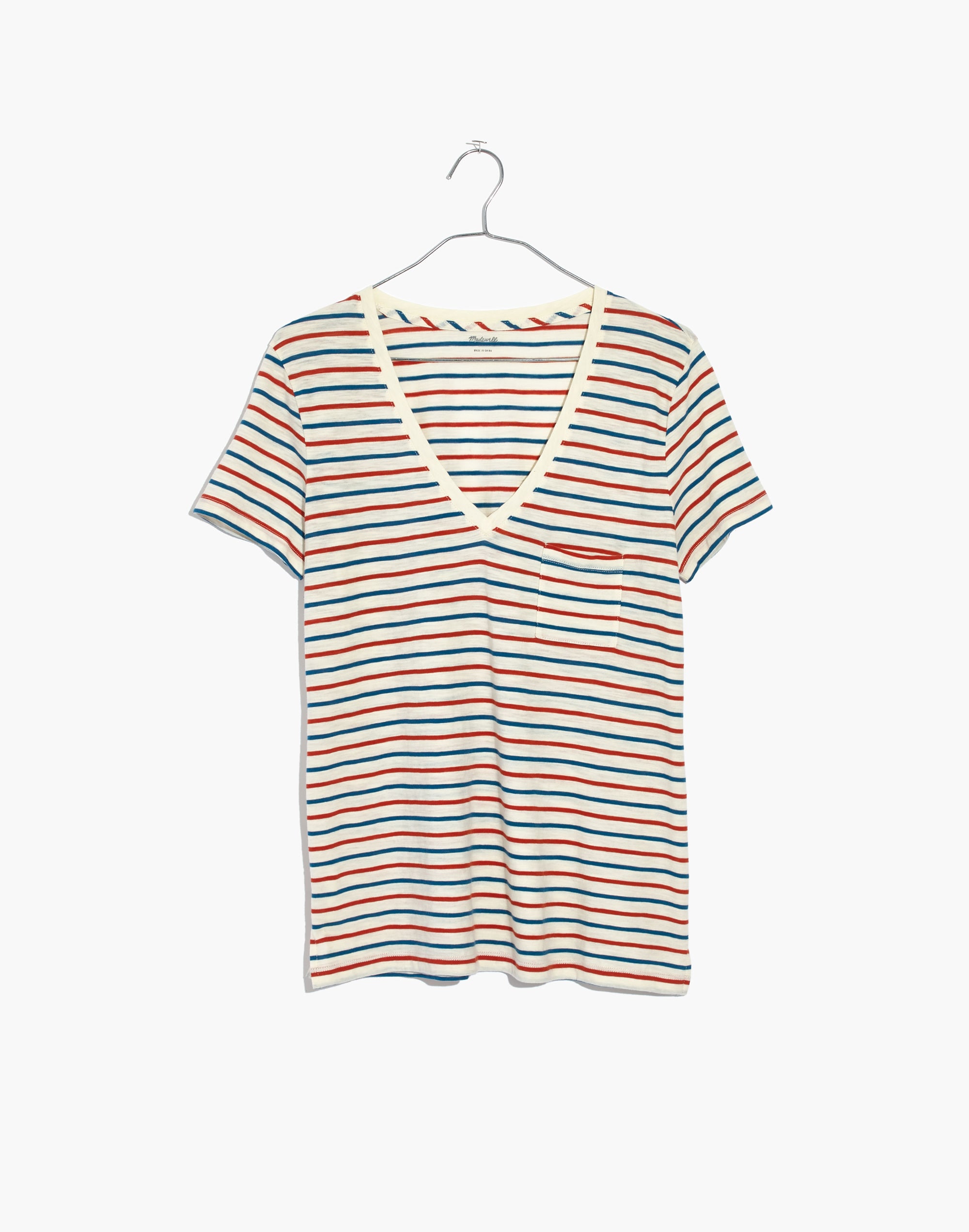 Whisper Cotton V-Neck Pocket Tee in Brion Stripe