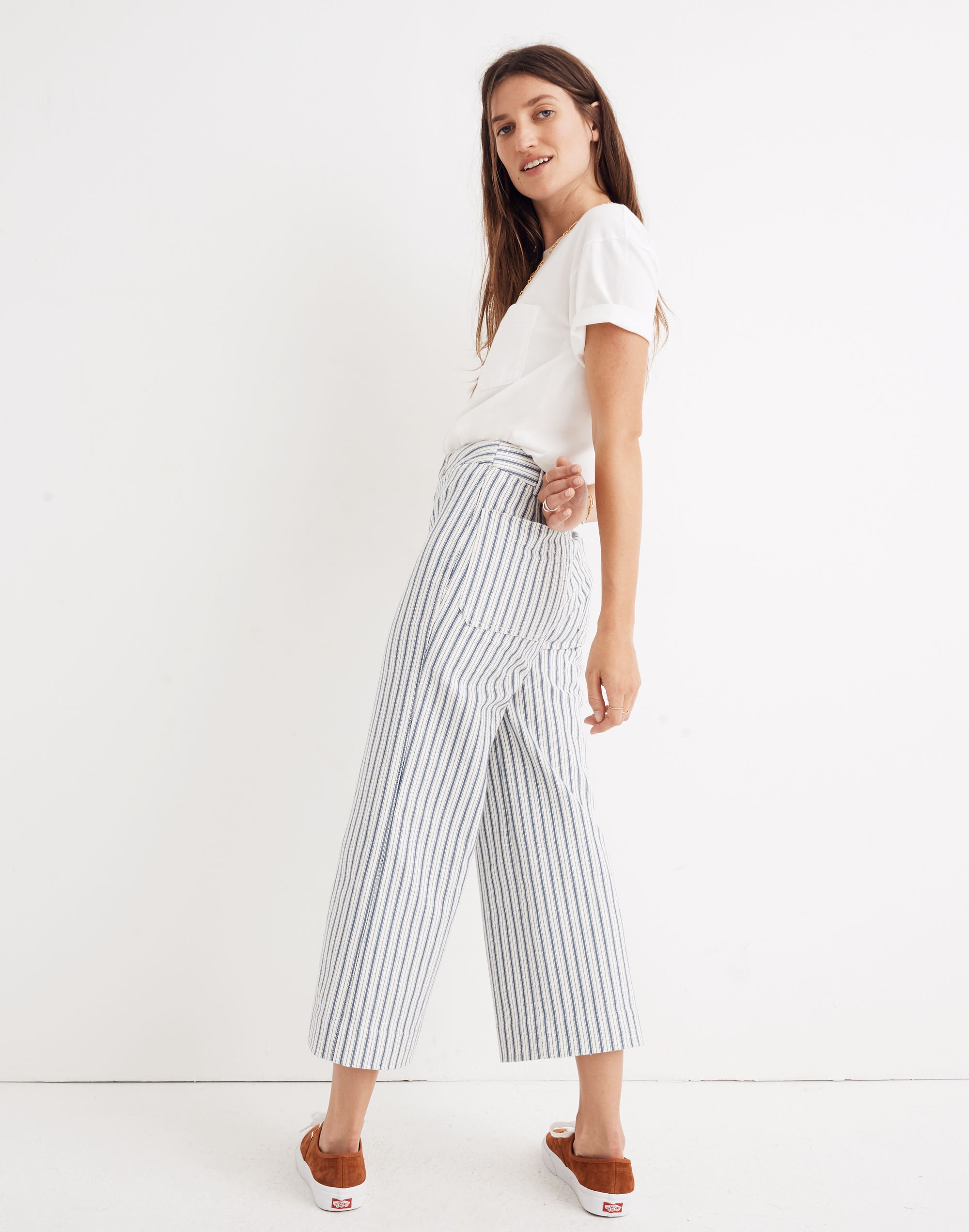 Emmett Wide-Leg Crop Pants in Stripe: Button-Front Edition