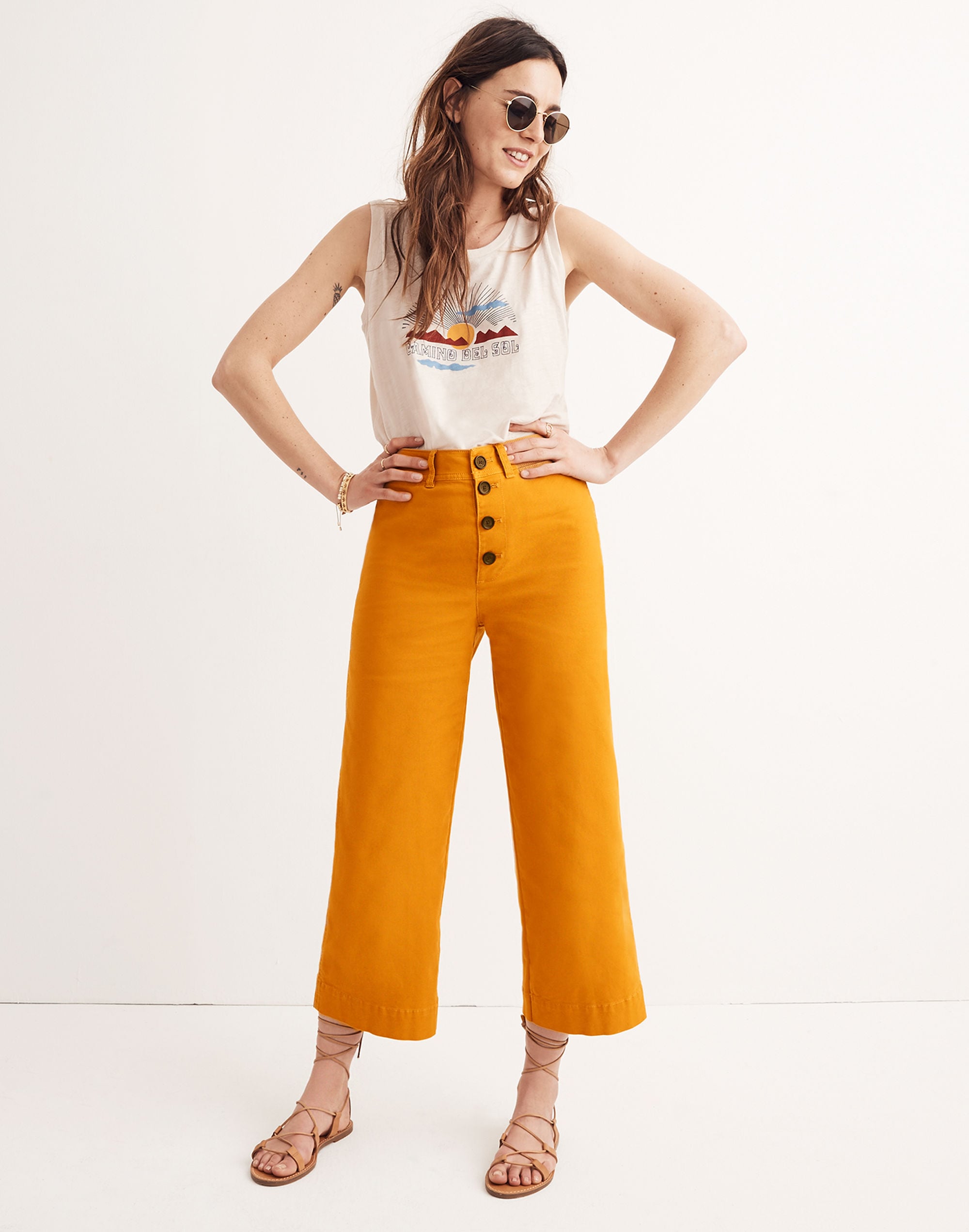 Tall Emmett Wide-Leg Crop Pants: Button-Front Edition
