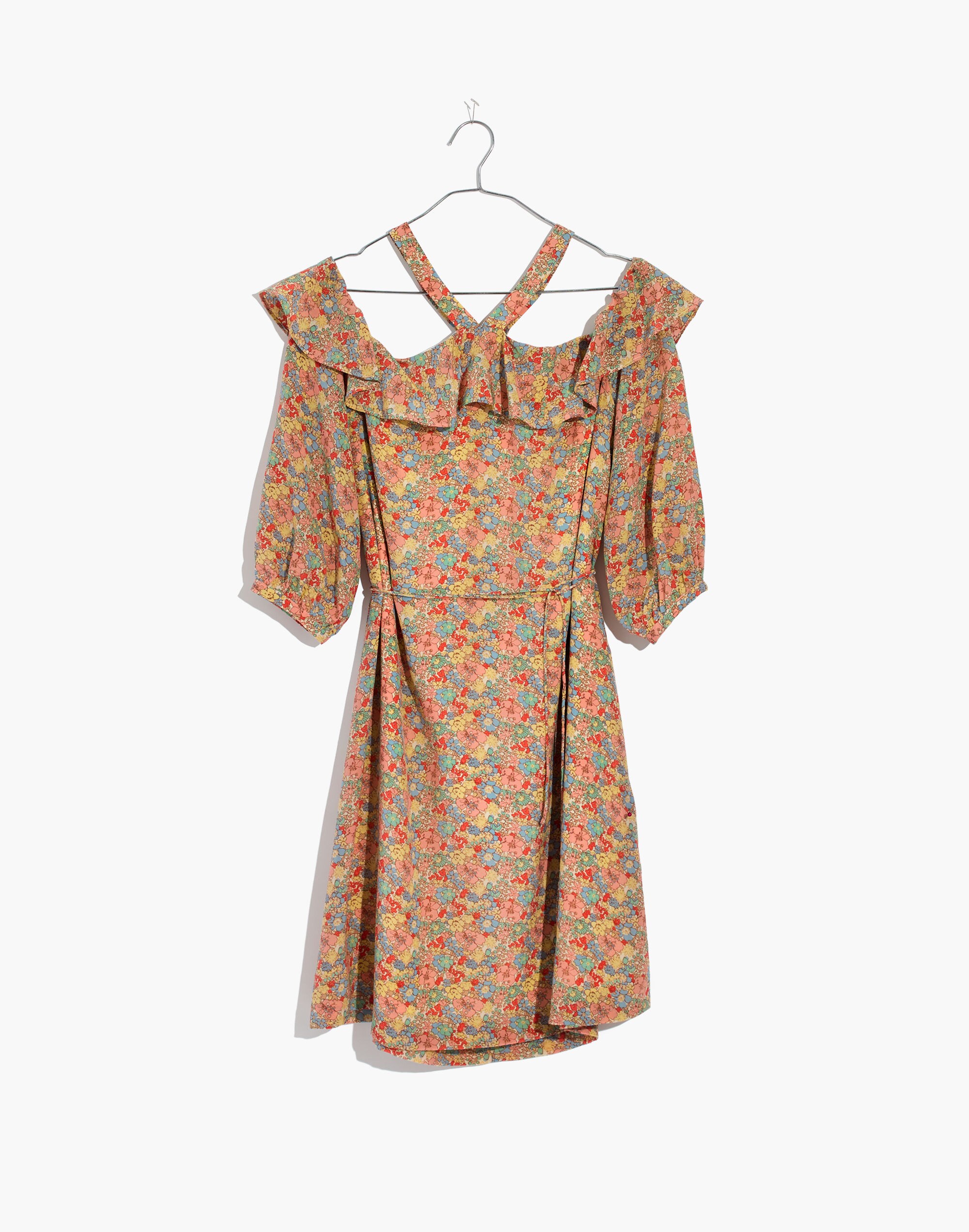 Silk Forsythia Cold-Shoulder Dress in Prairie Blossoms