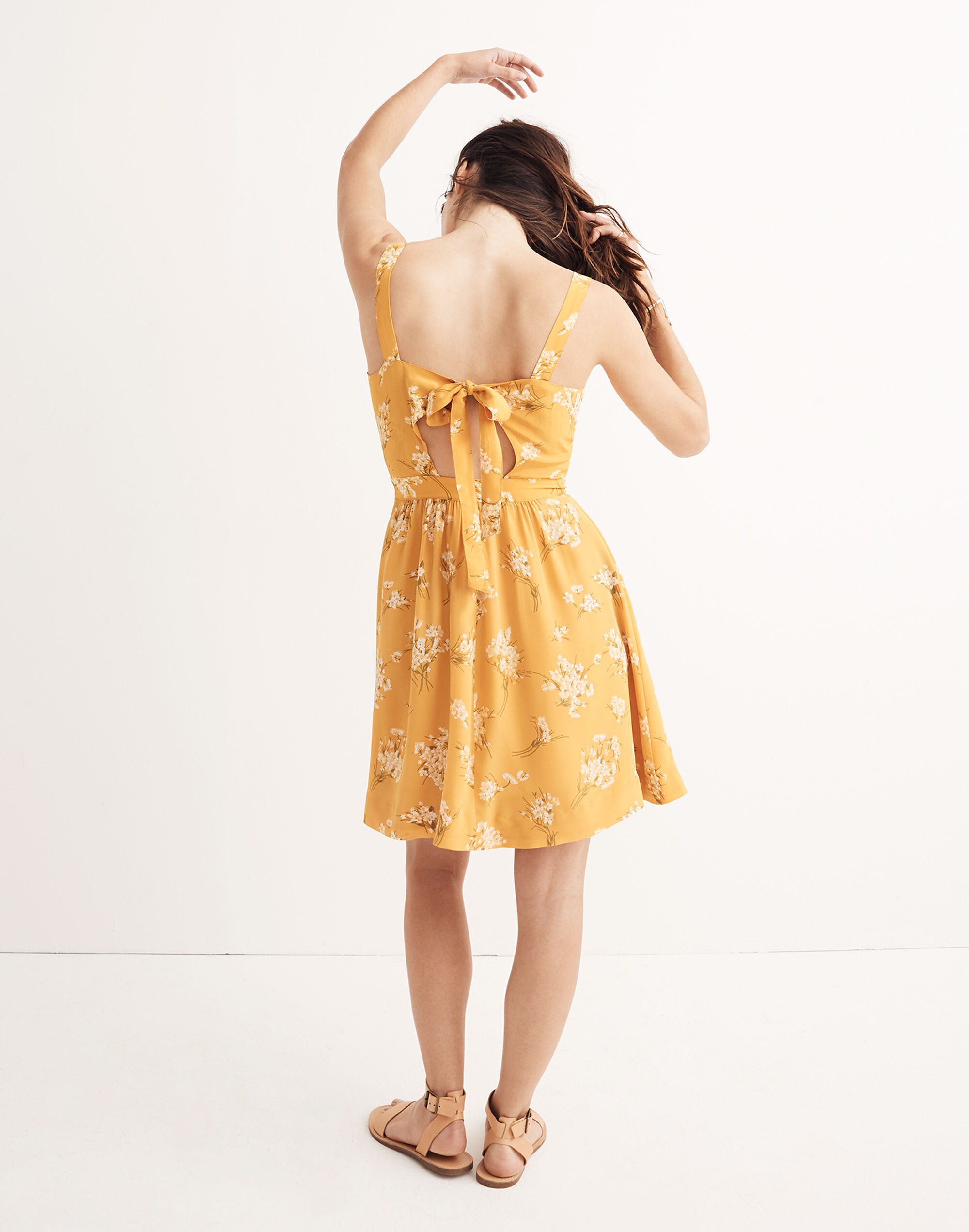 Silk Fleur Bow-Back Dress in Butterfly Garden