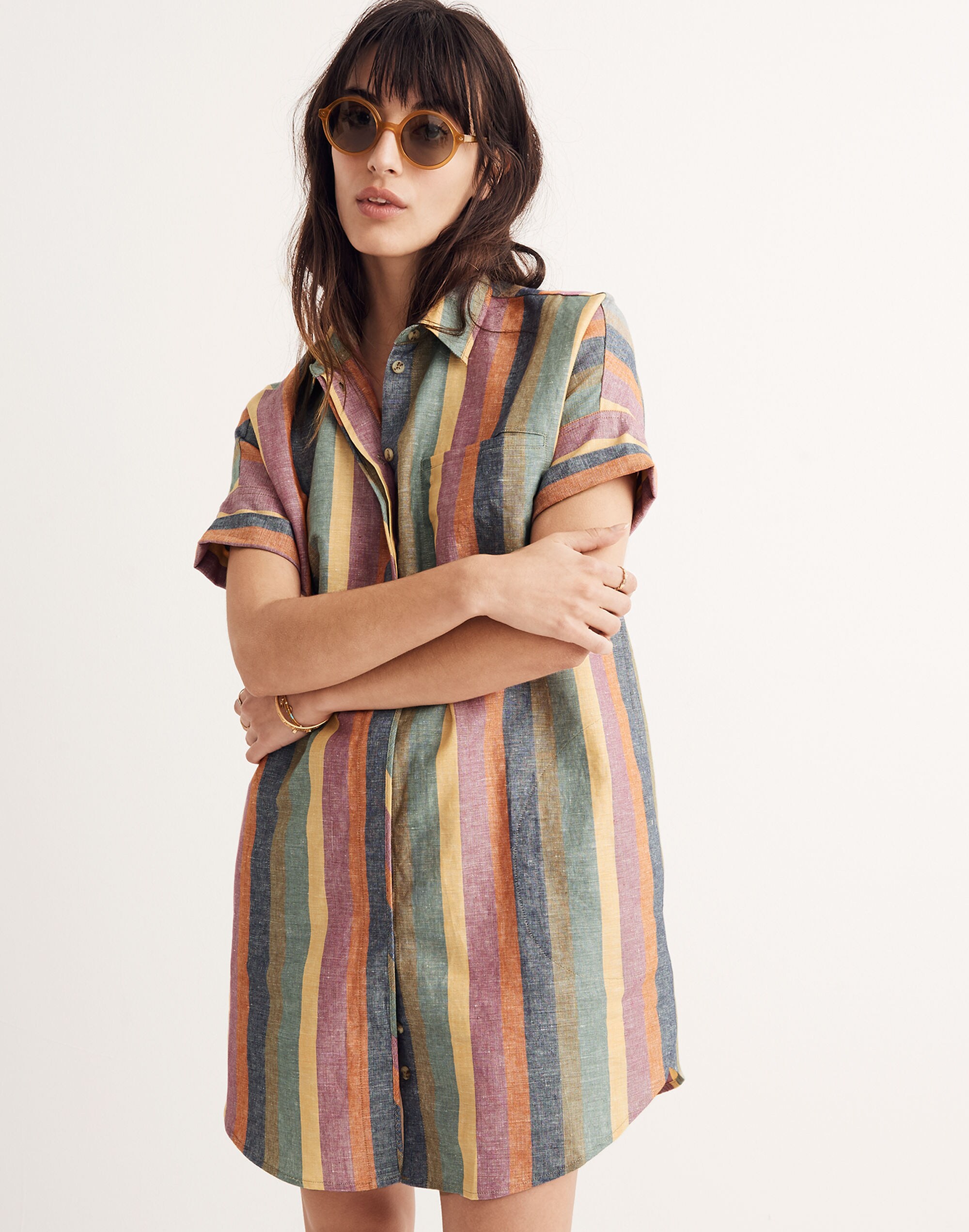 Courier Shirtdress in Rainbow Stripe