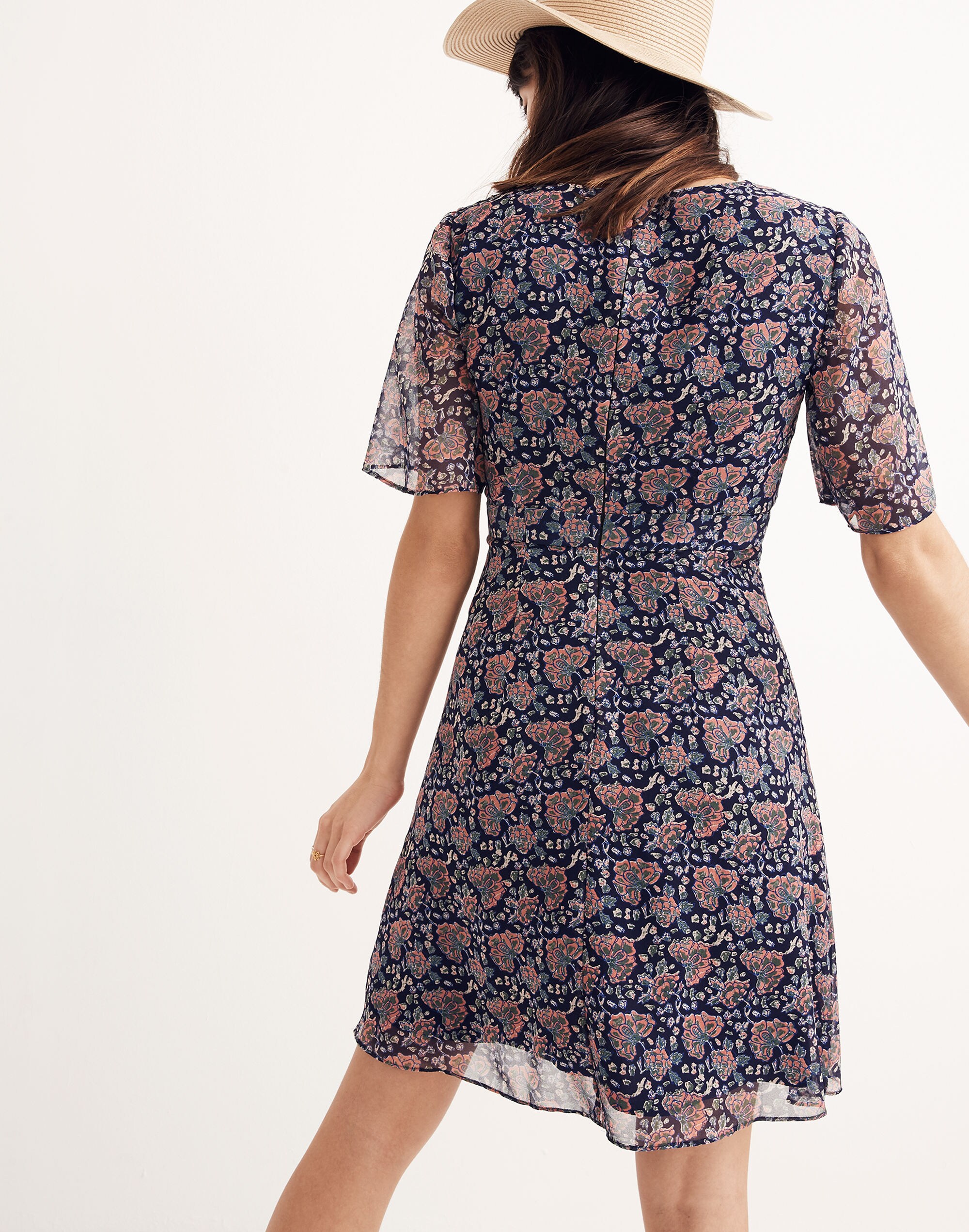 Orchard Flutter-Sleeve Dress in Fan Floral Mix