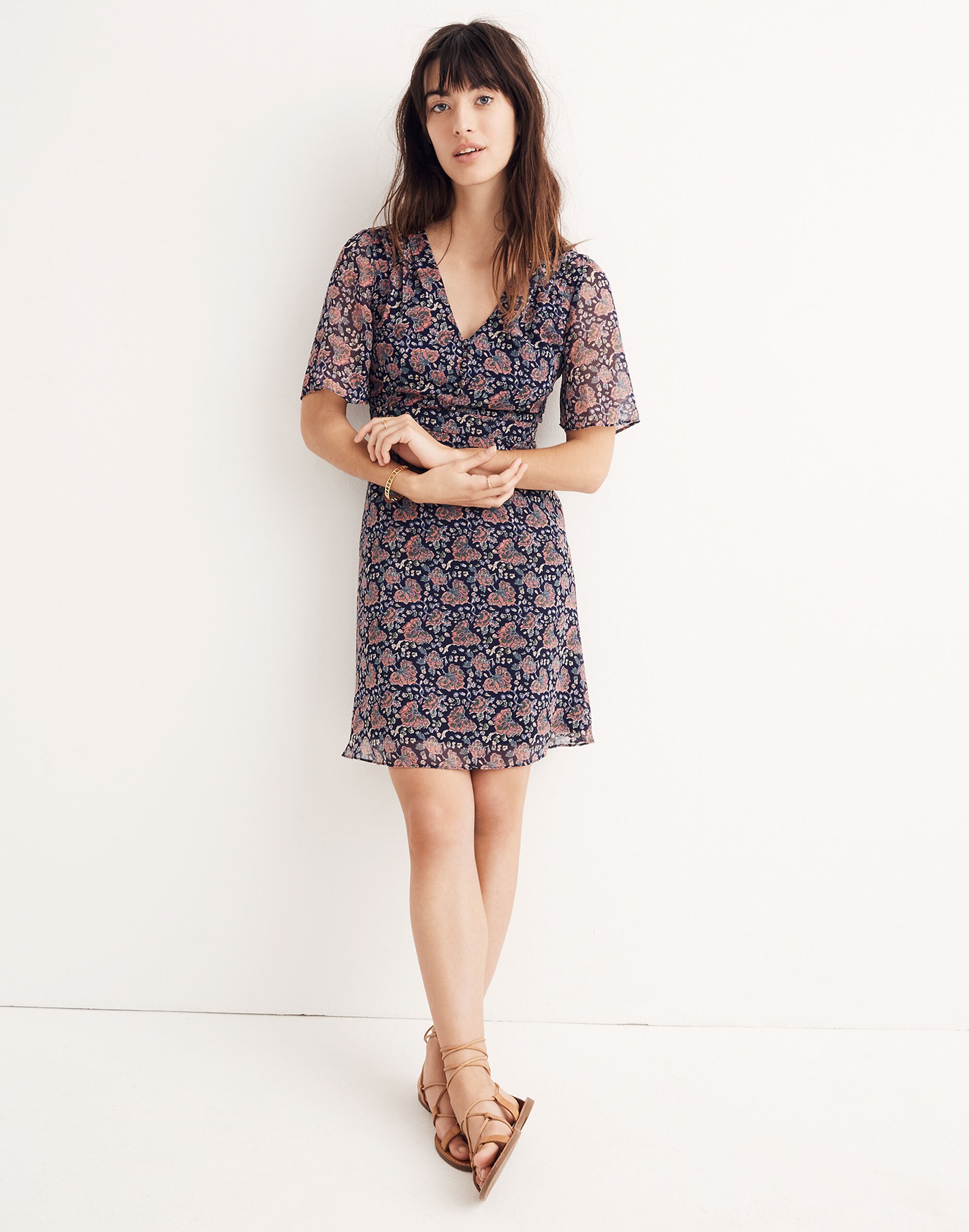 Orchard Flutter-Sleeve Dress in Fan Floral Mix