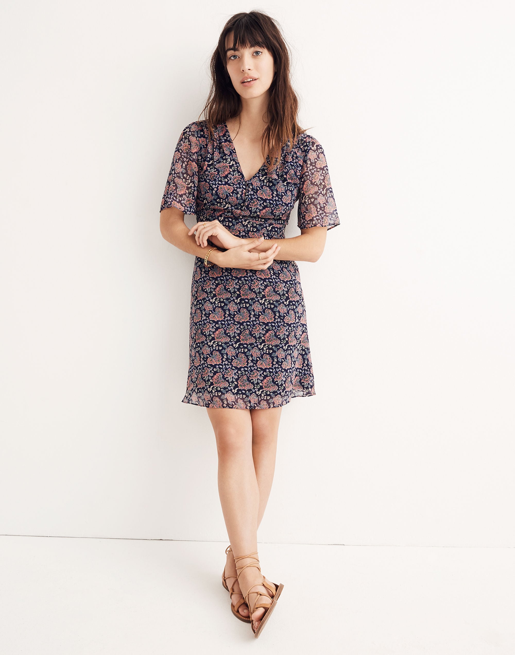 orchard flutter-sleeve dress in fan floral mix