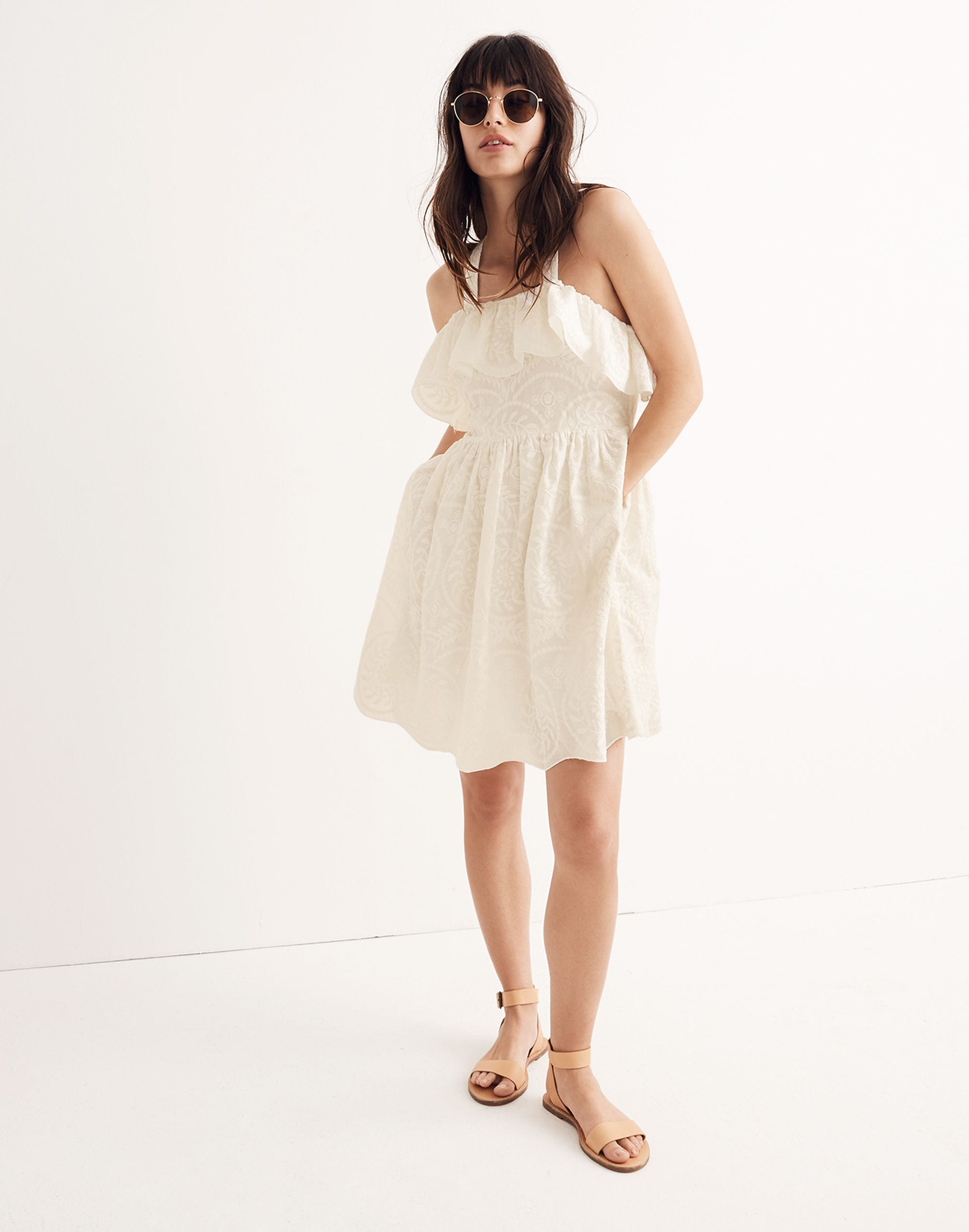 embroidered apron ruffle dress
