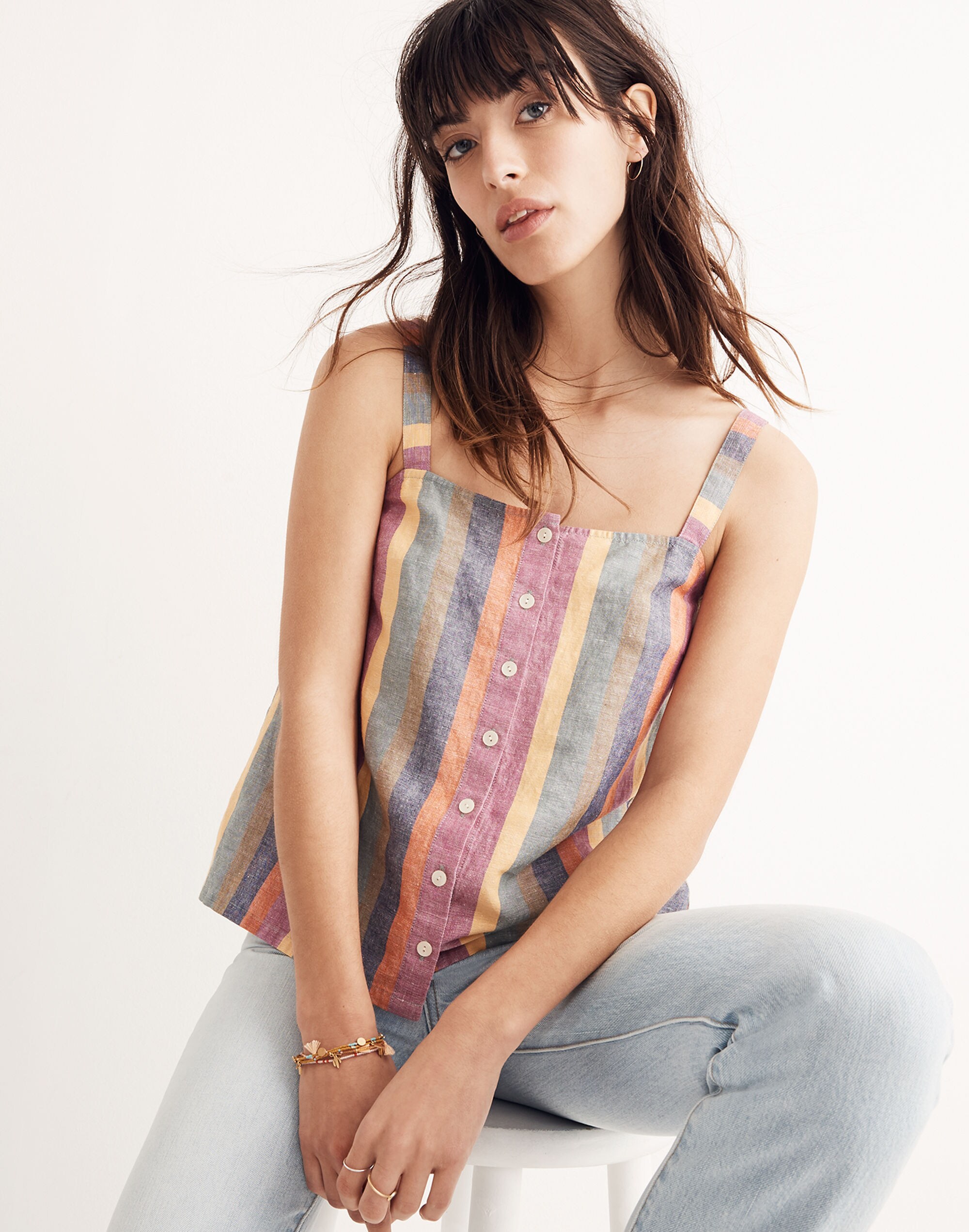 Rainbow Stripe Button-Front Tank Top