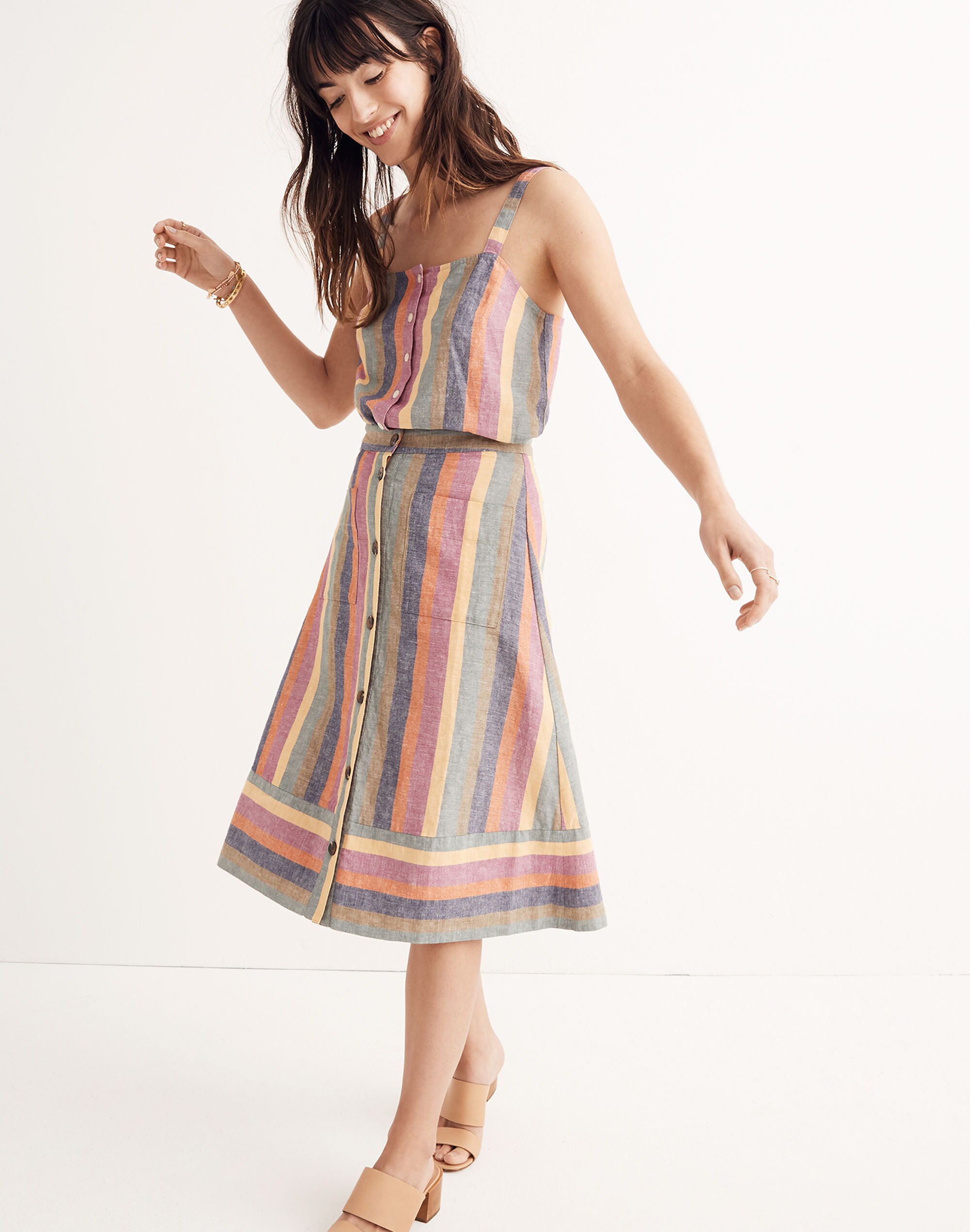 Rainbow Stripe Midi Skirt
