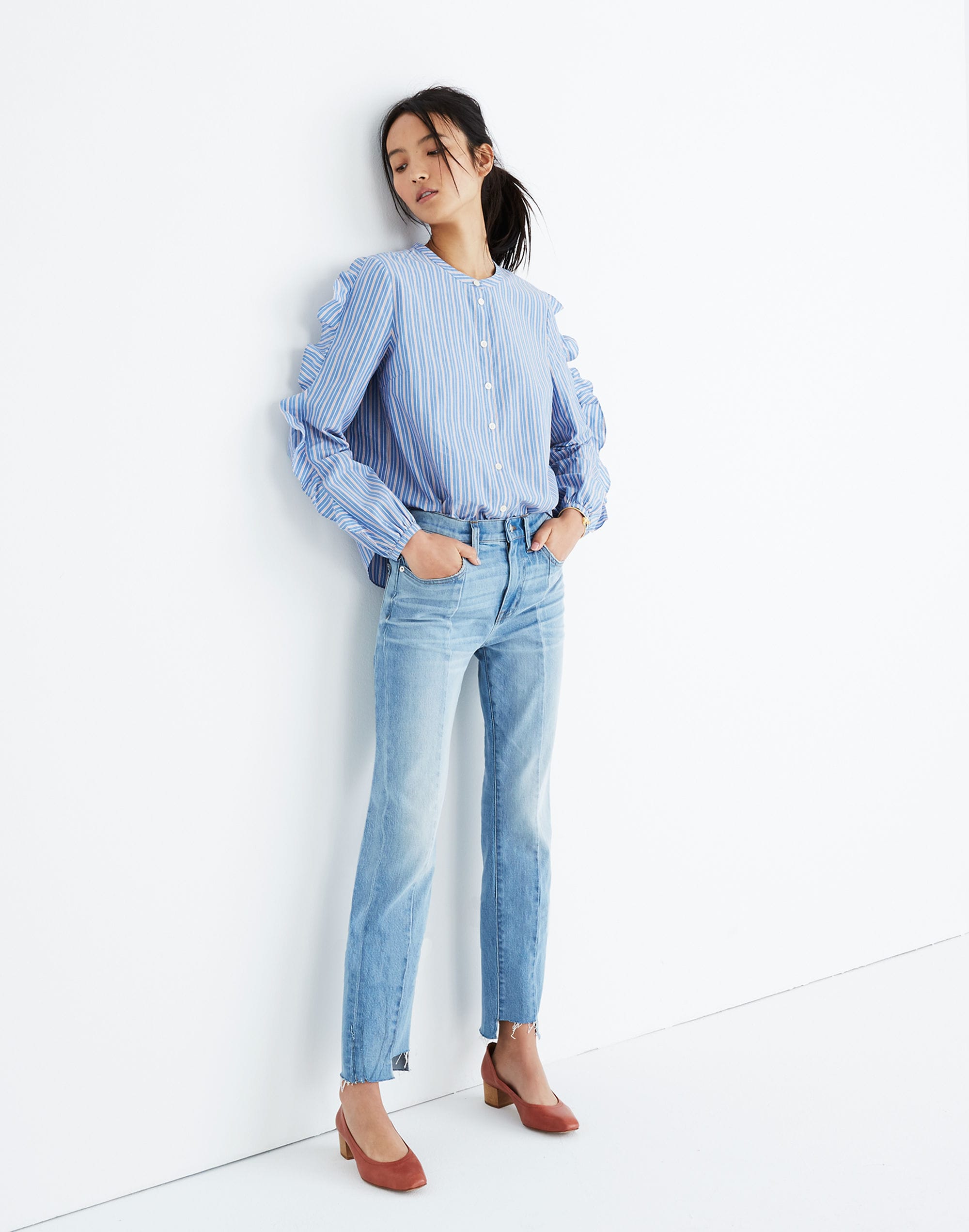 Striped Frill-Sleeve Shirt