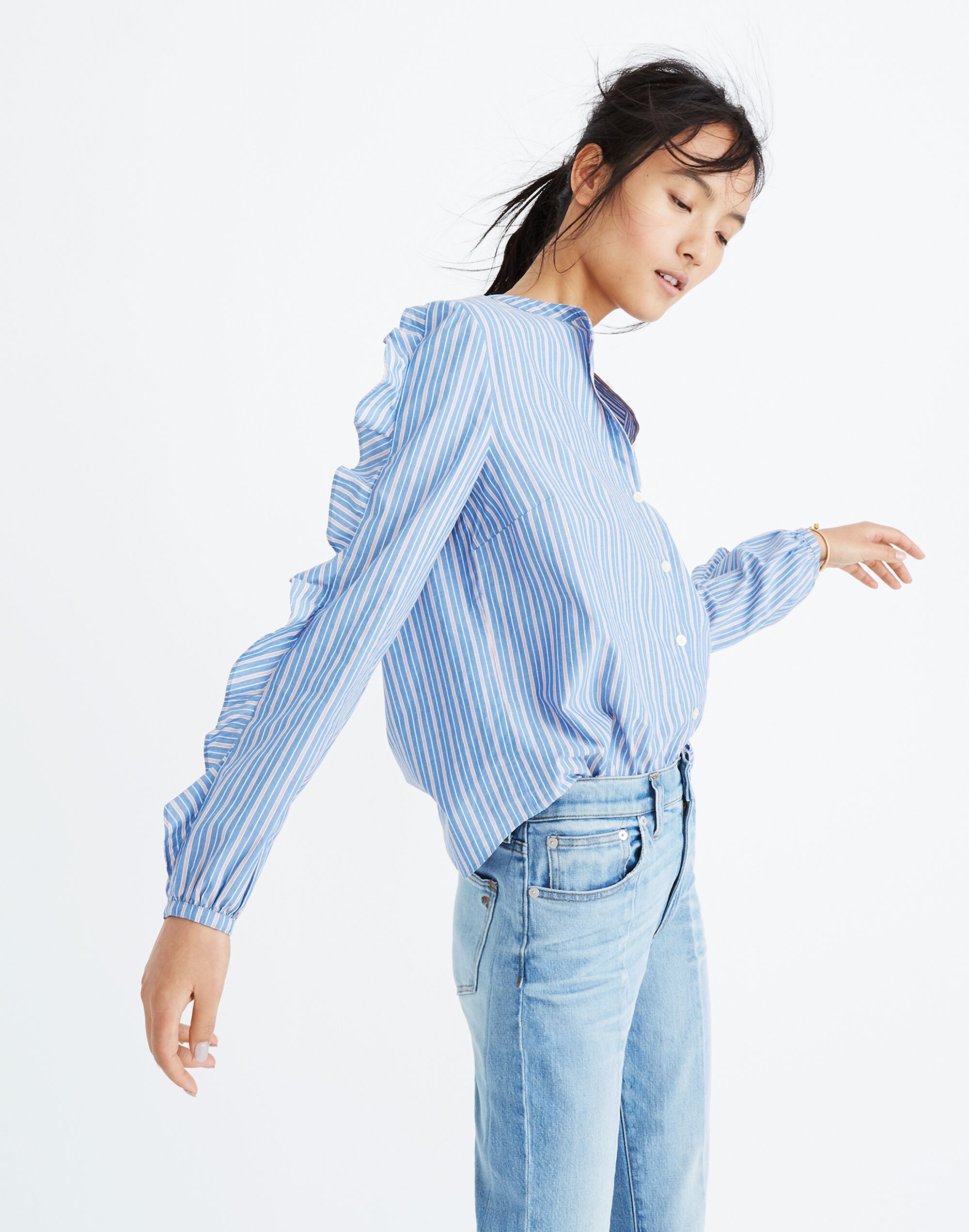 Striped Frill-Sleeve Shirt