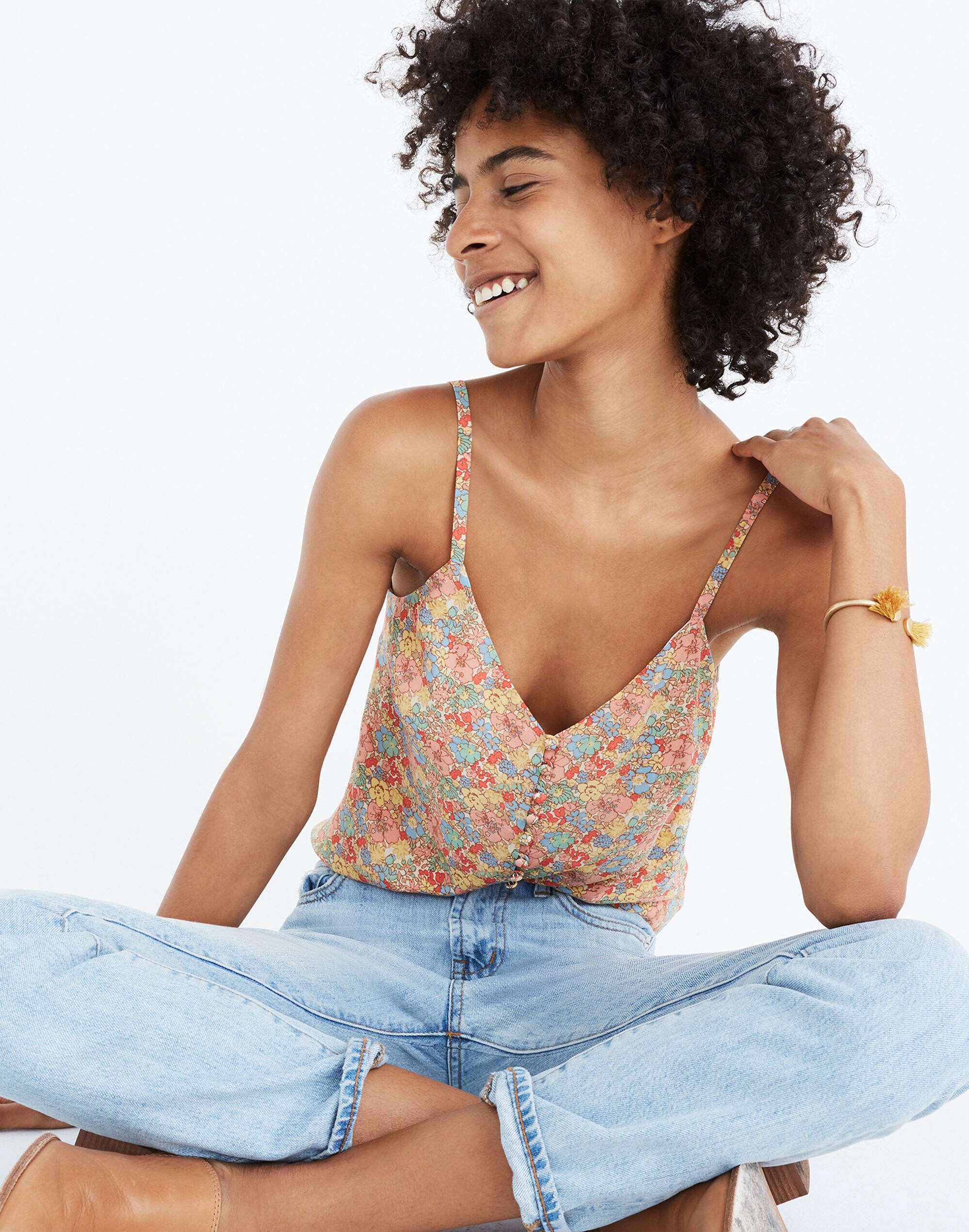 Silk Button-Down Cami in Prairie Blossoms