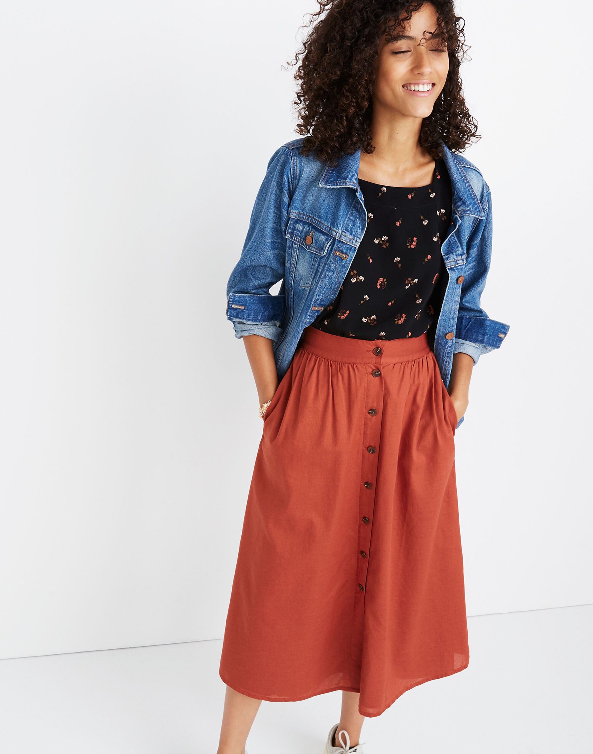 Palisade Button-Front Midi Skirt