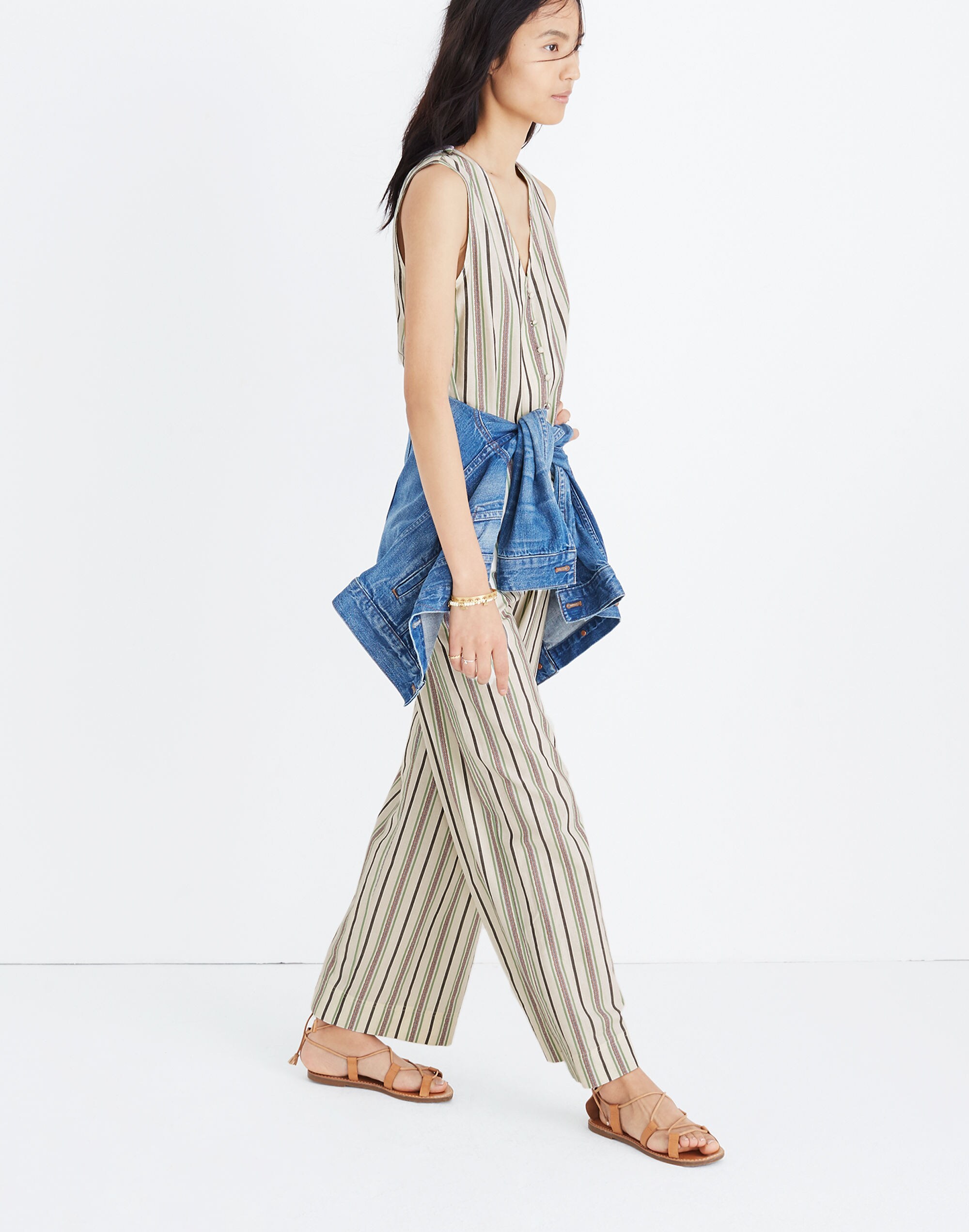 Striped Button-Down Jumpsuit