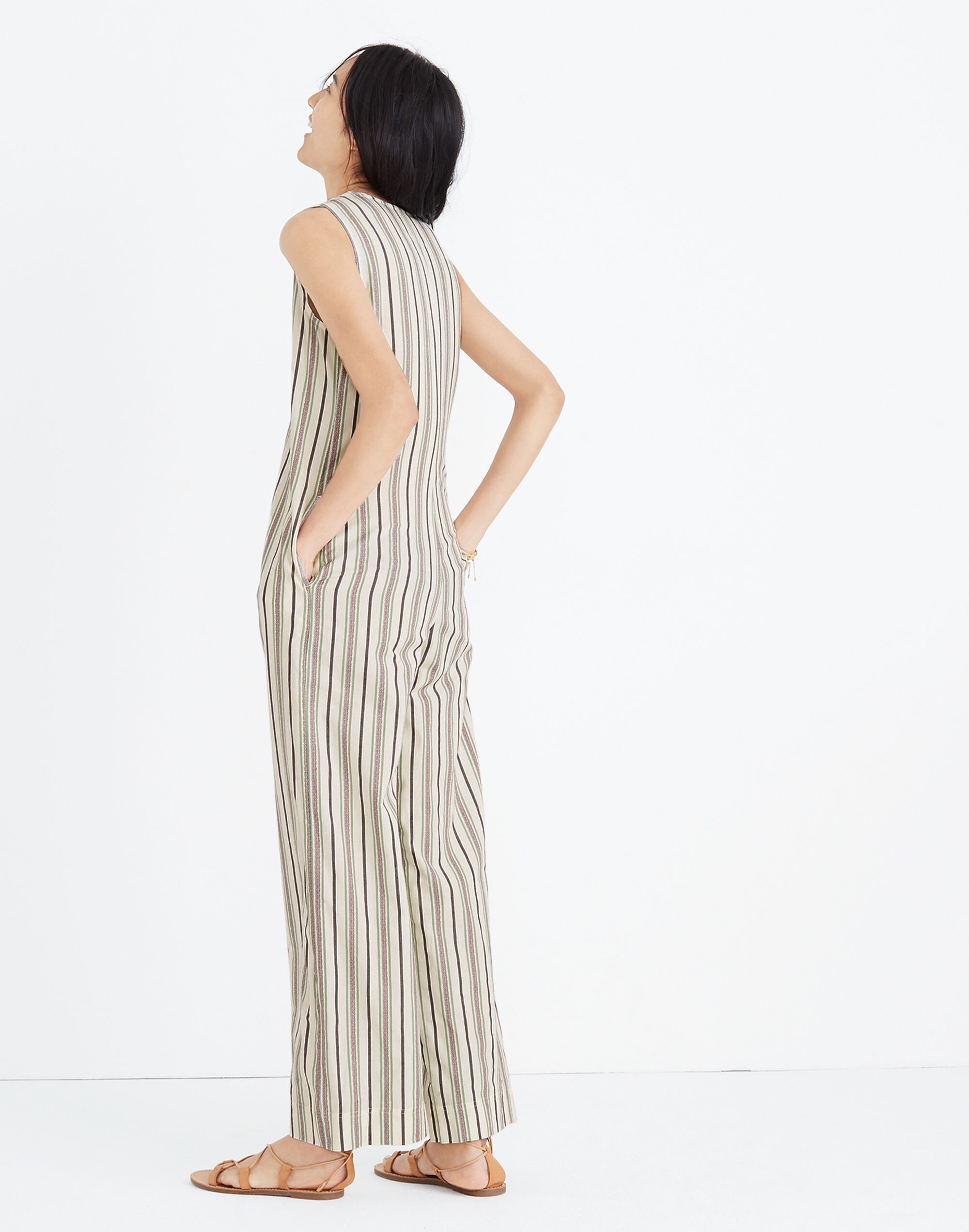 Striped Button-Down Jumpsuit