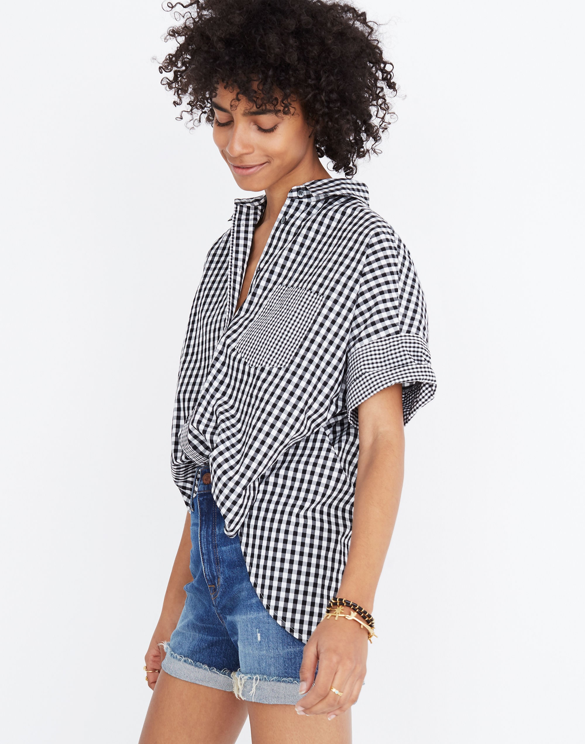 Gingham-Play Button-Down Shirt