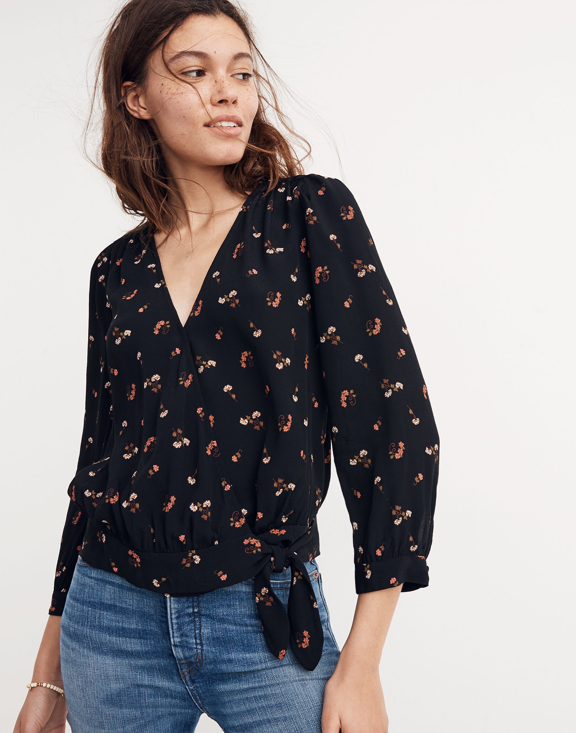 Wrap Top in Flower Toss