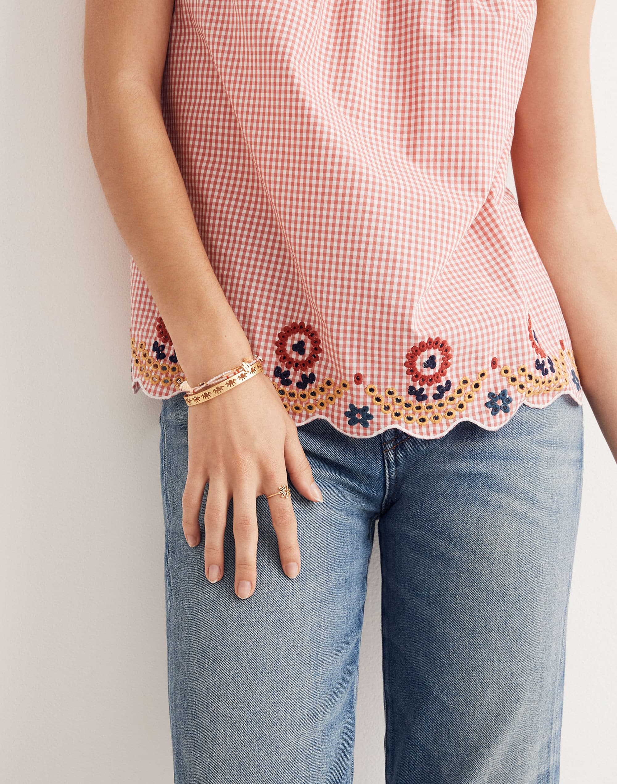 Embroidered Gingham Tank Top
