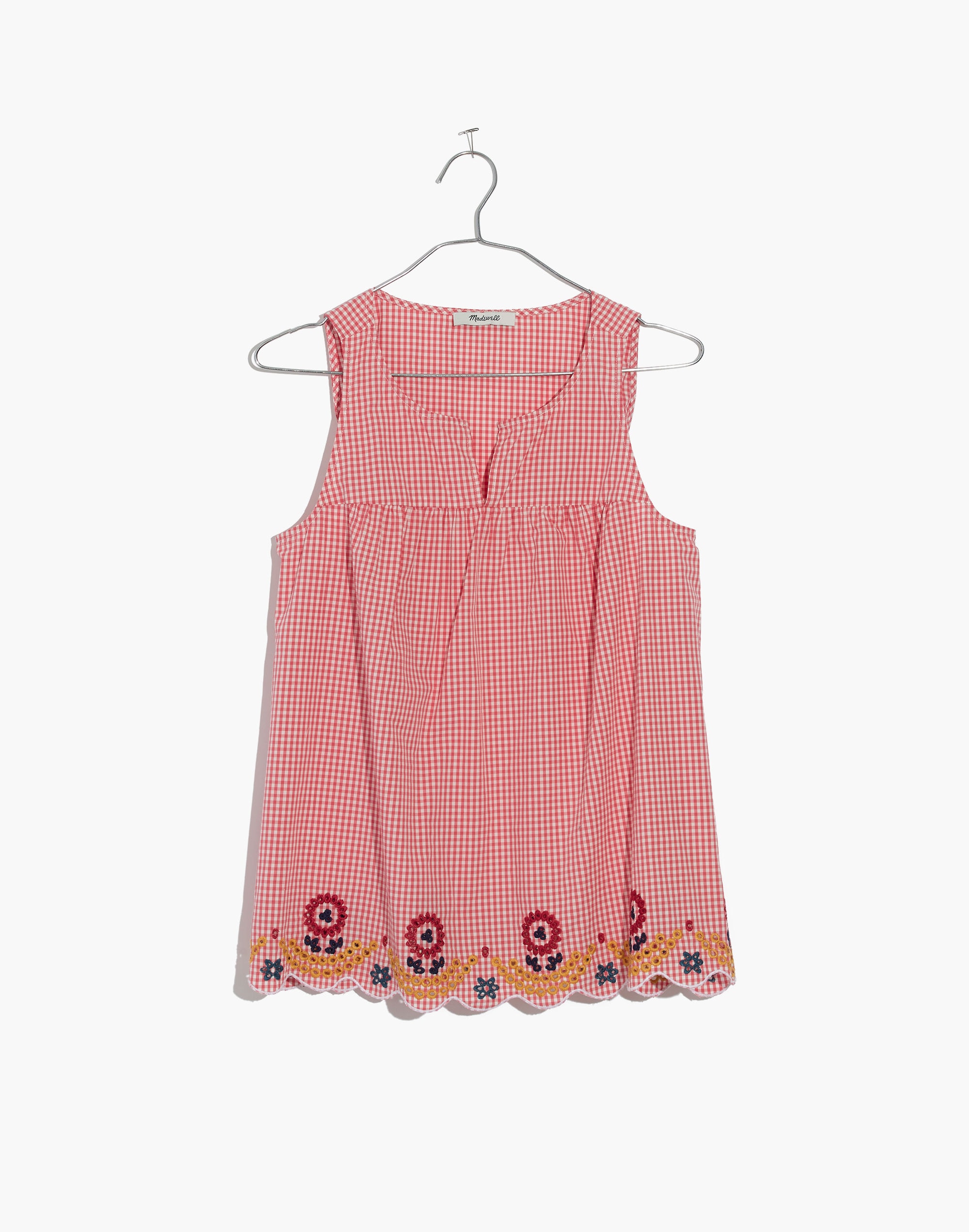 Embroidered Gingham Tank Top