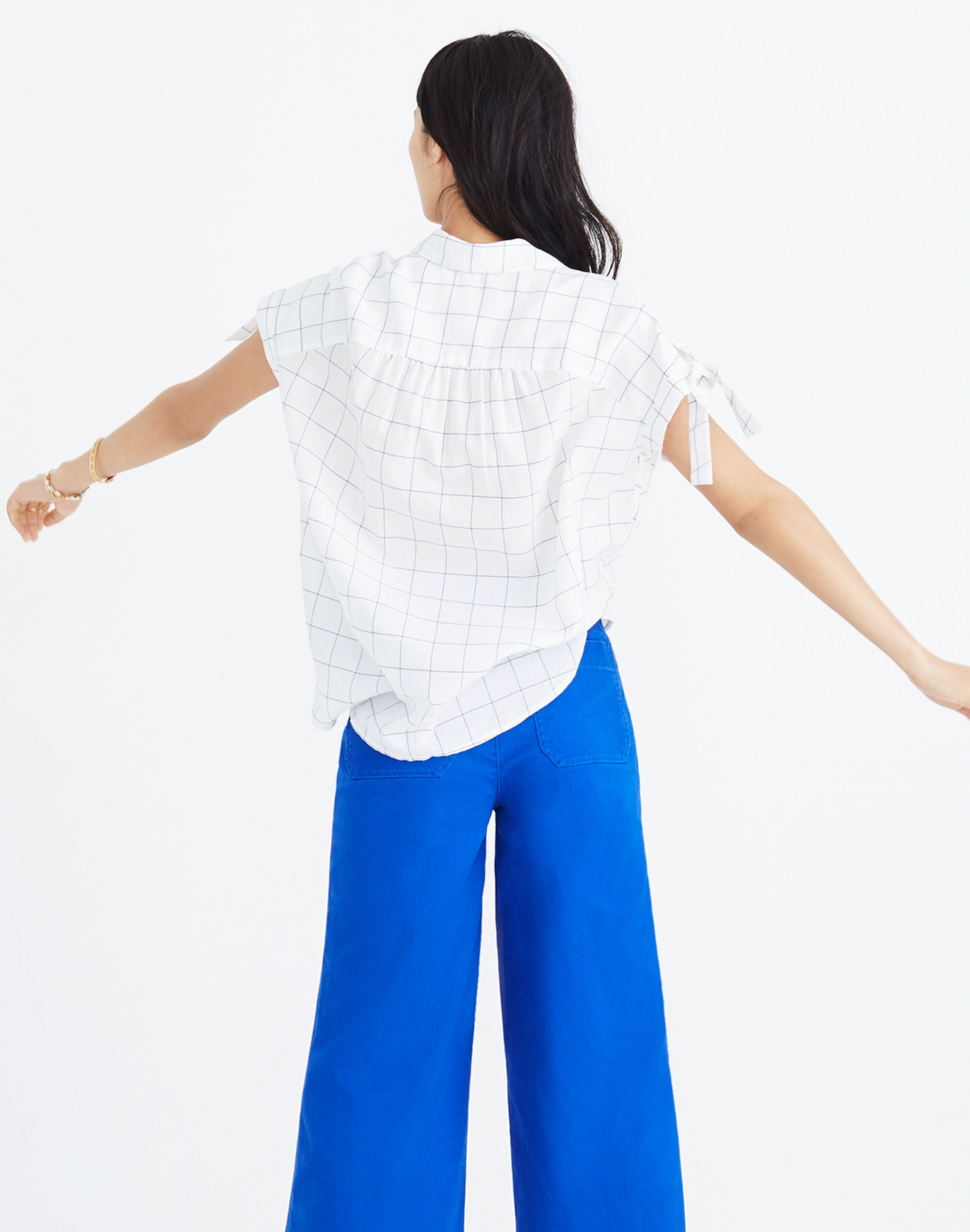 Central Tie-Sleeve Shirt in Windowpane