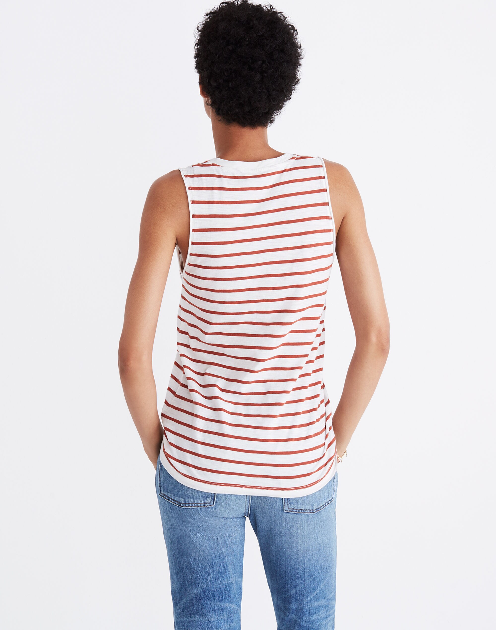 Whisper Cotton V-Neck Pocket Tank in Abilene Stripe