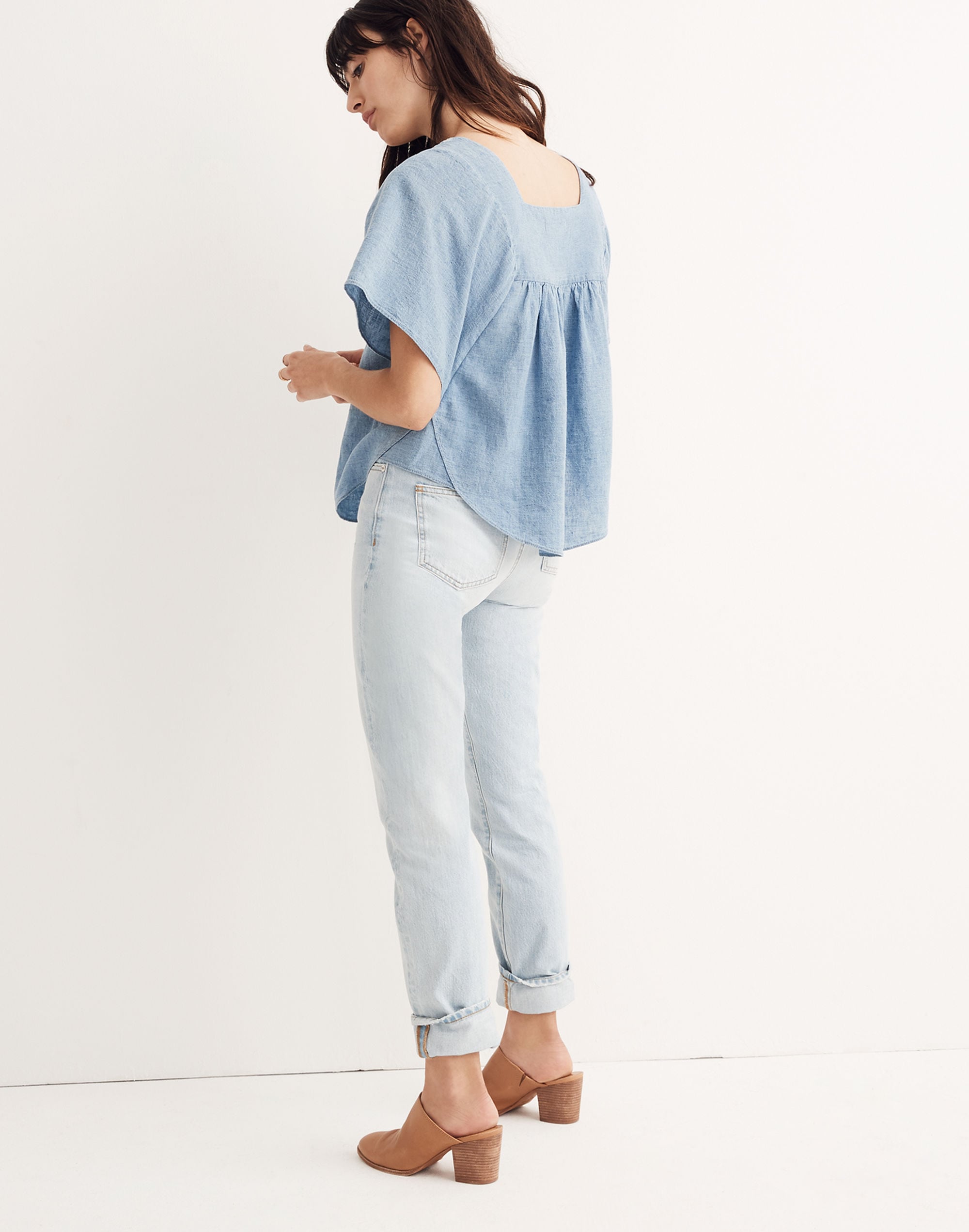 Embroidered Denim Butterfly Top