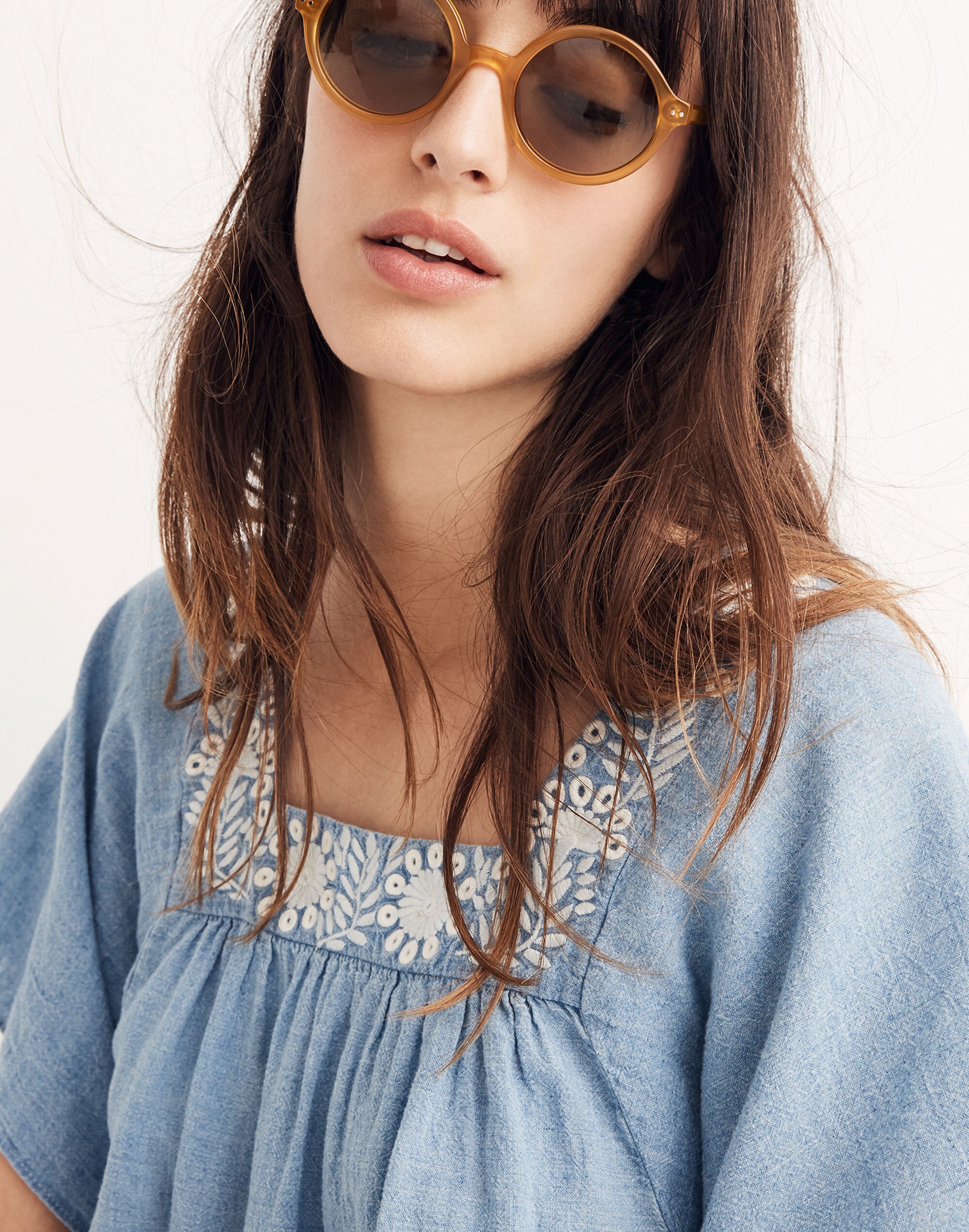 Embroidered Denim Butterfly Top