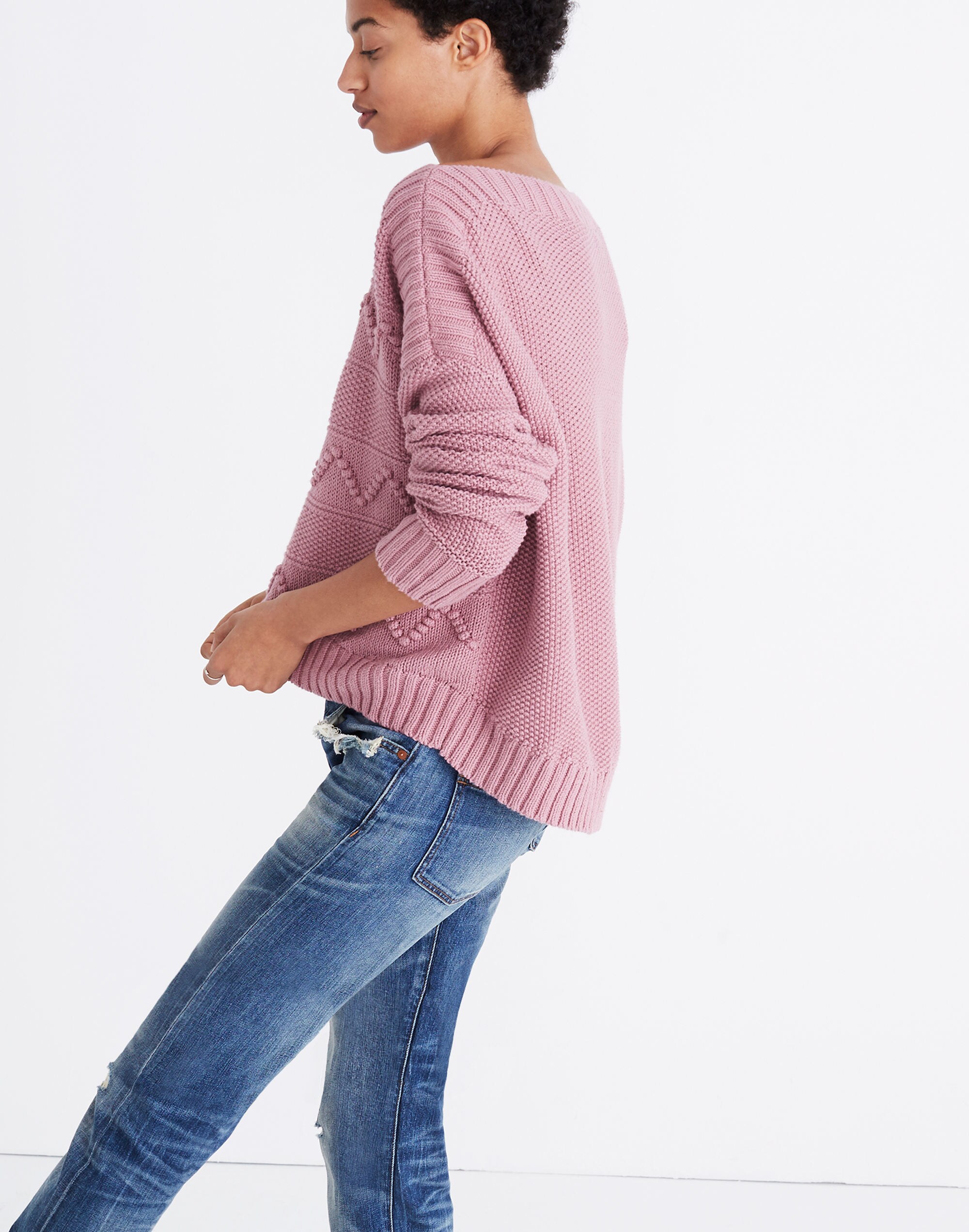 Zigzag-Stitch Pullover Sweater