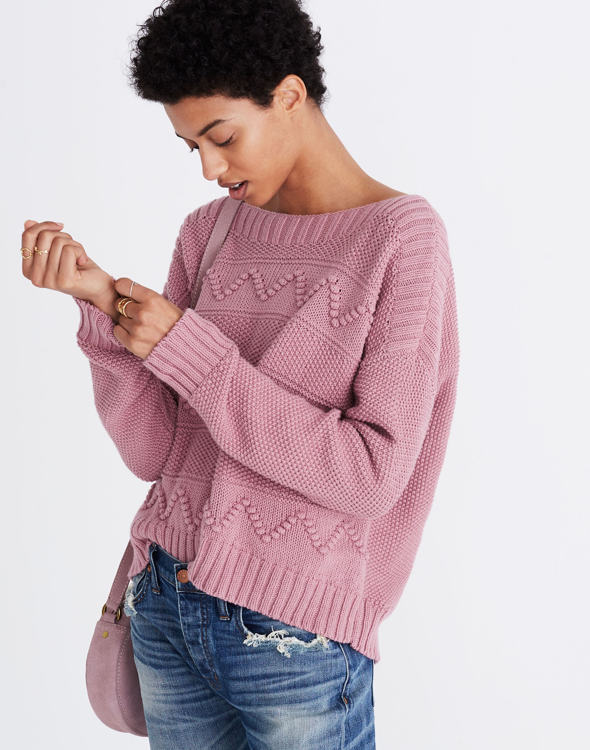 Zigzag-Stitch Pullover Sweater